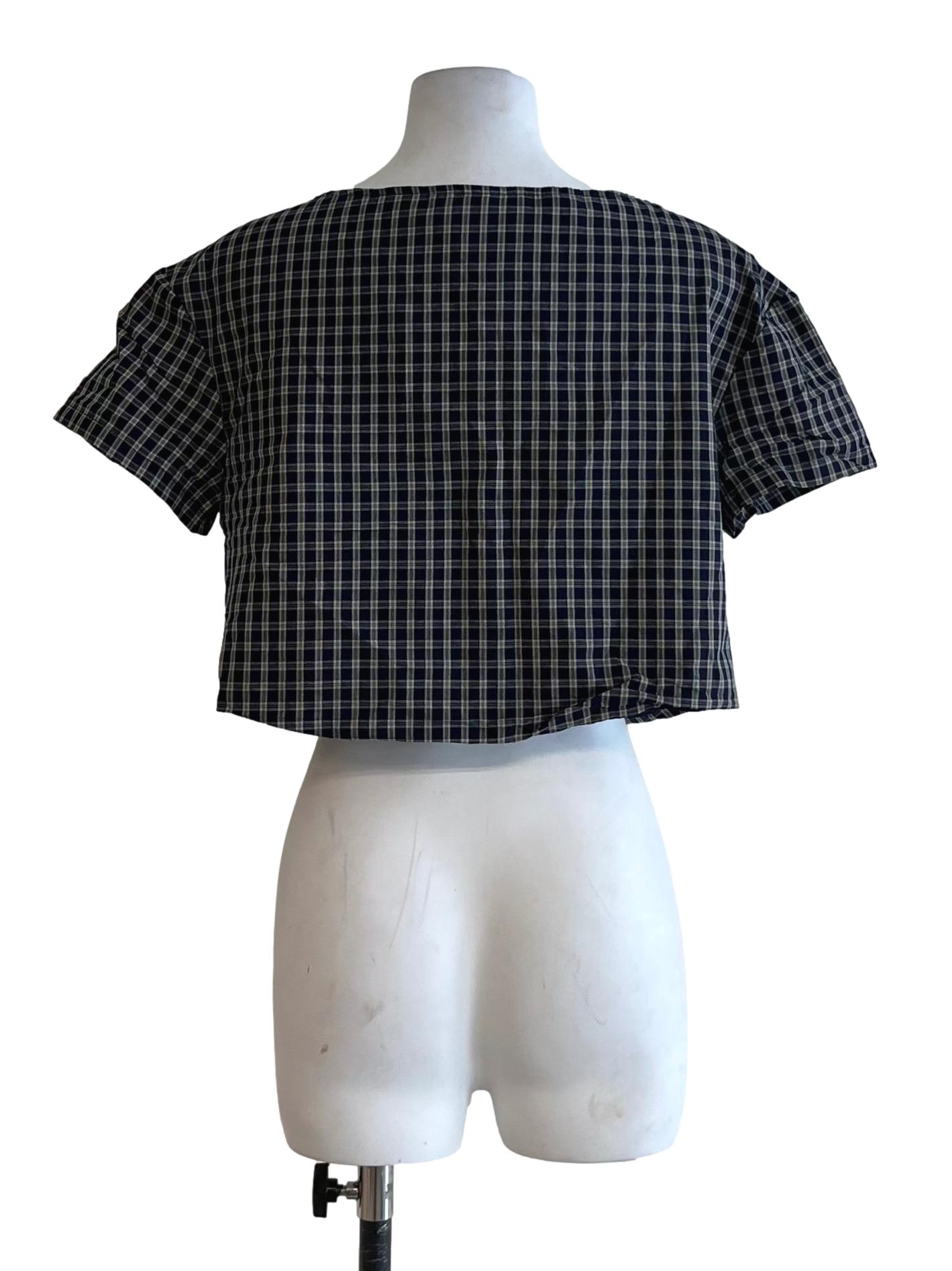 Navy Blue Gingham Blouse