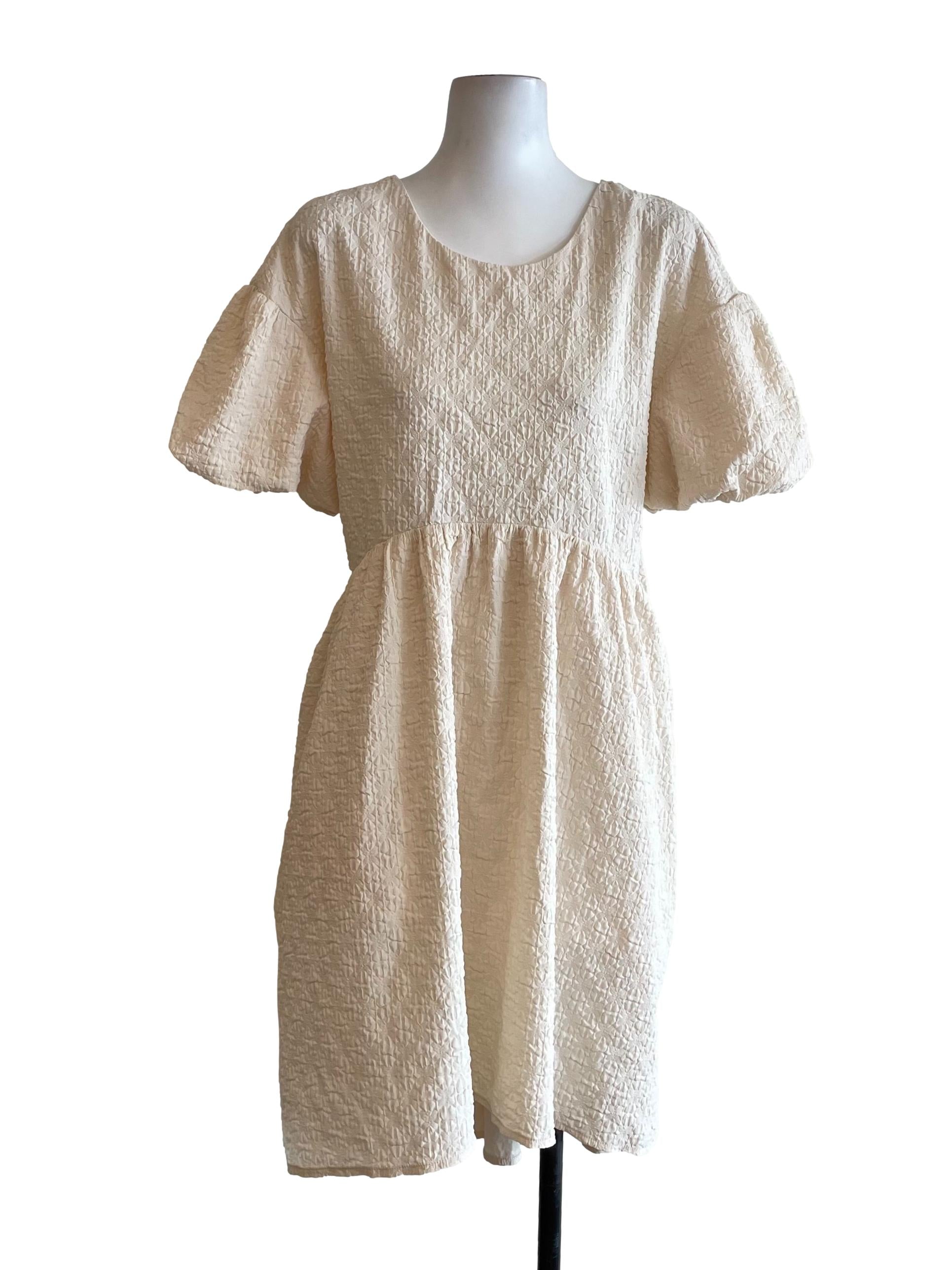 Cream Textured Babydoll Dress