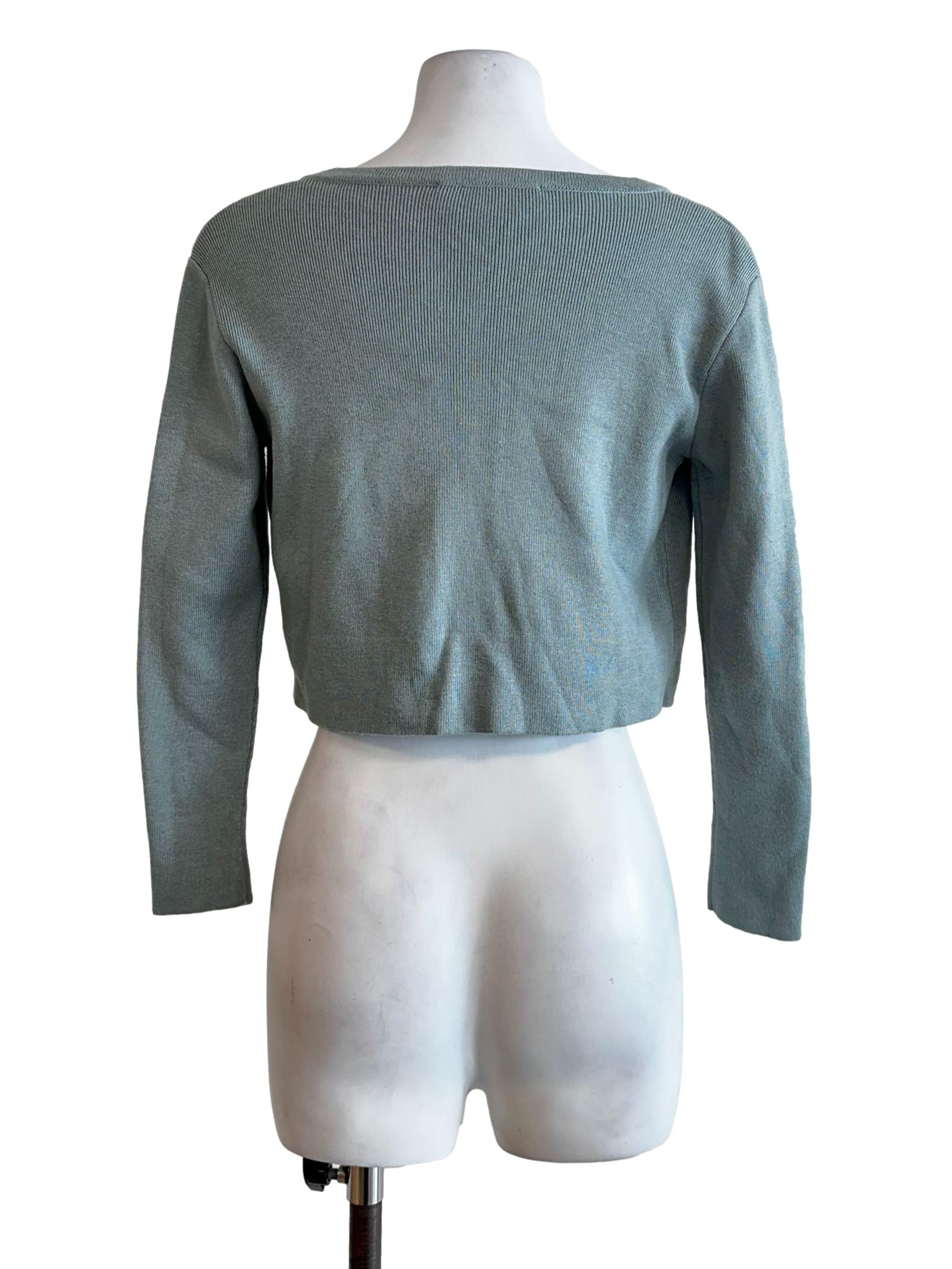 Sage Green V Neckline Long Sleeves Top