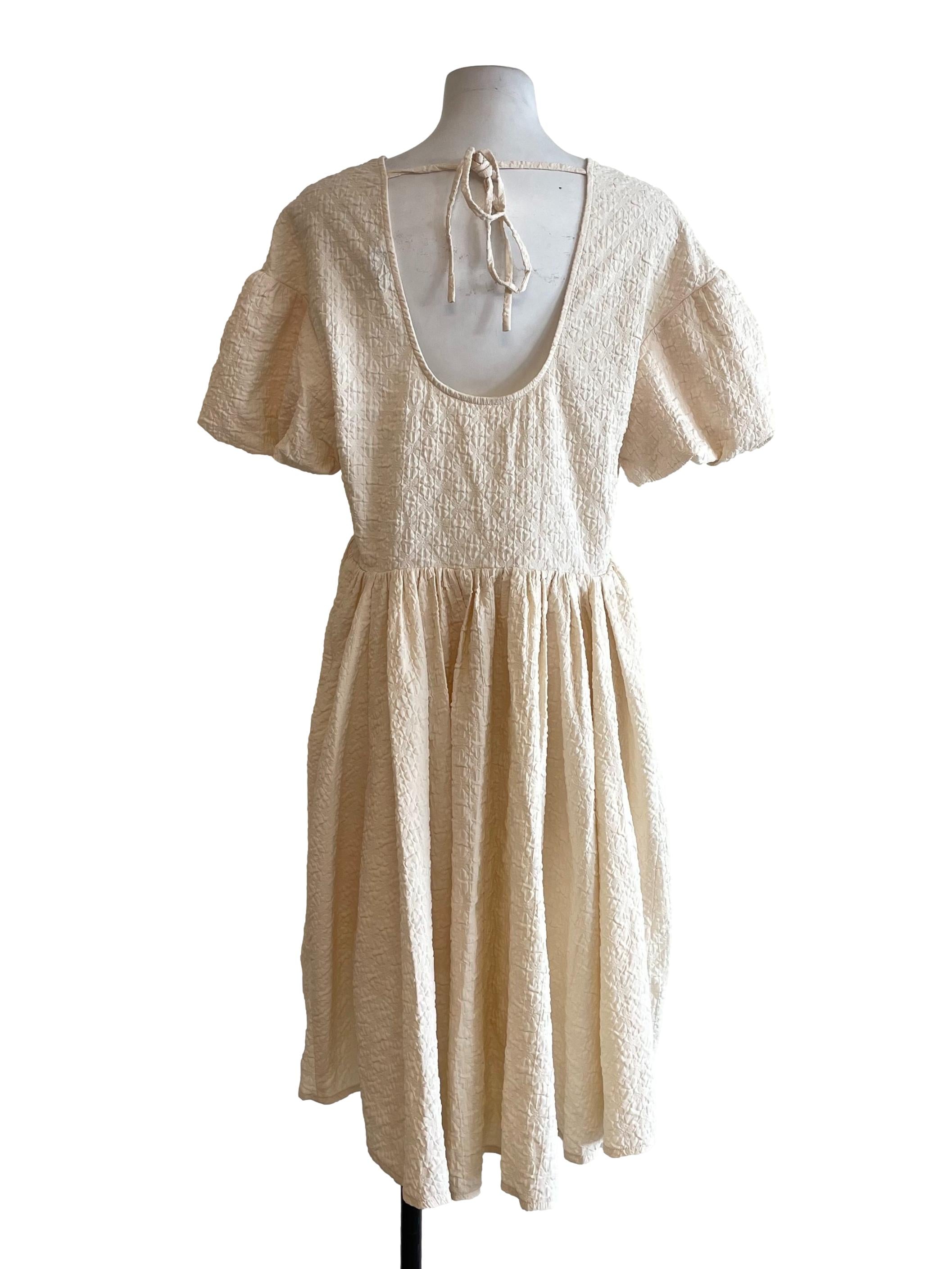 Cream Textured Babydoll Dress