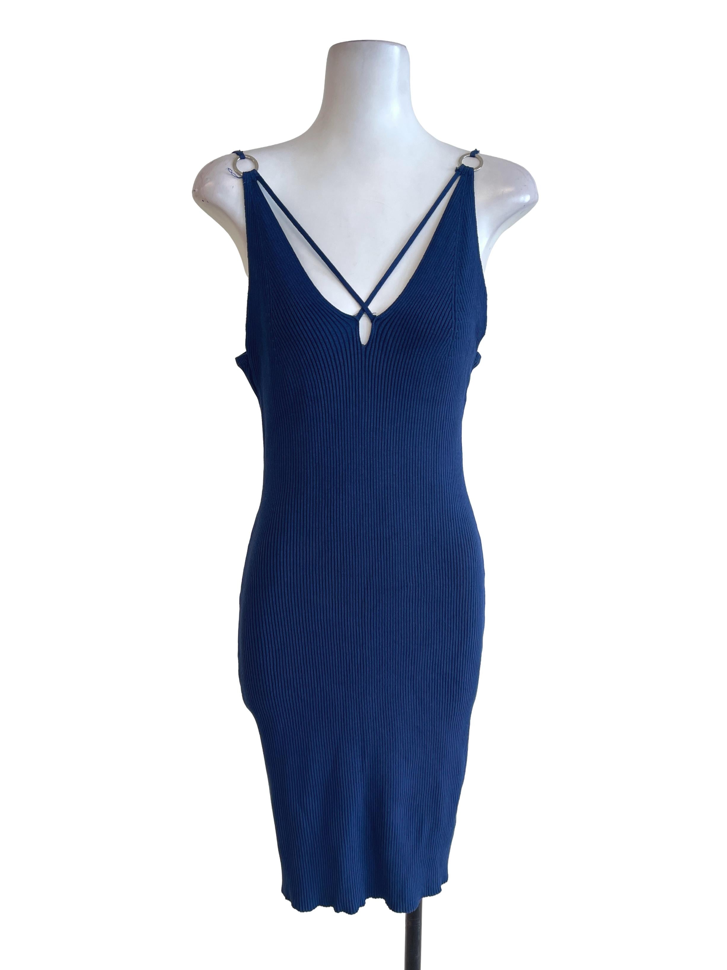 Denim Blue V Neck Dress