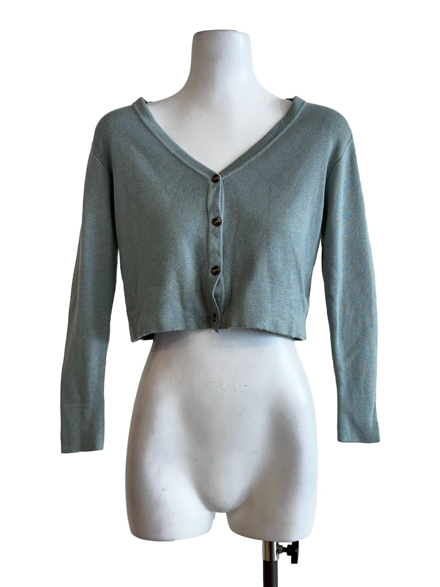 Sage Green V Neckline Long Sleeves Top