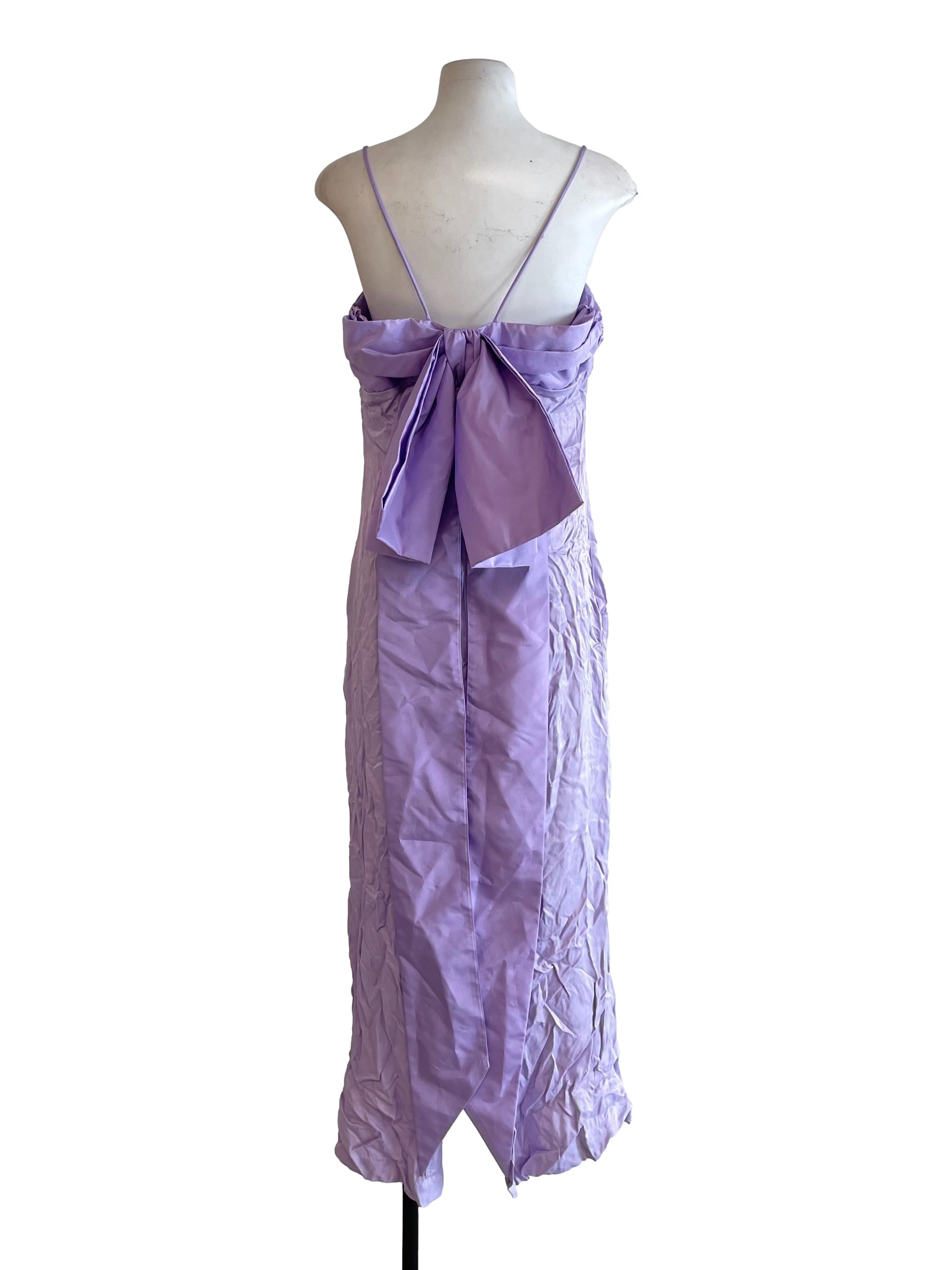 Lilac Bow Satin Slip Dress