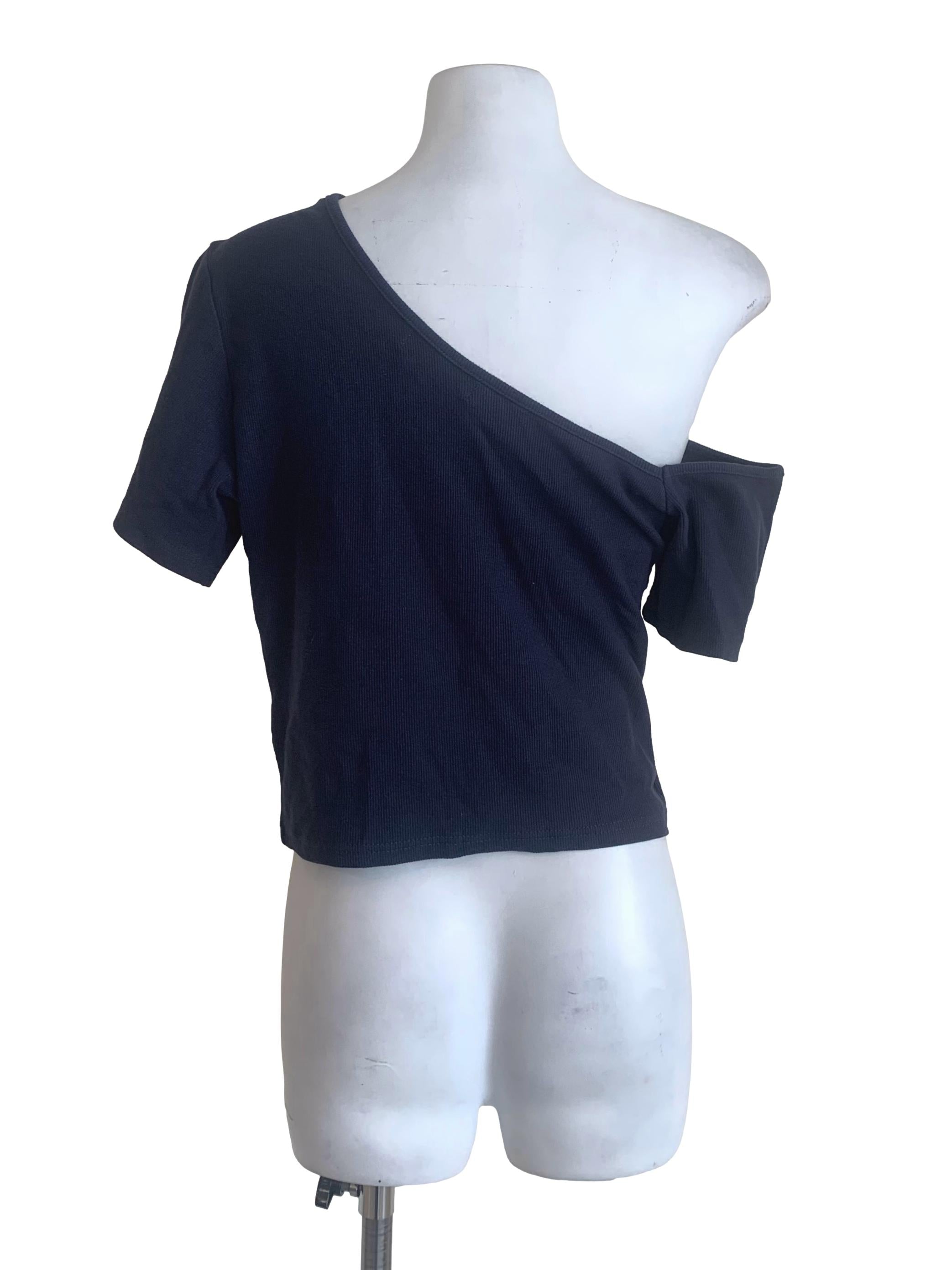 Navy Blue Asymmetric Neck Top