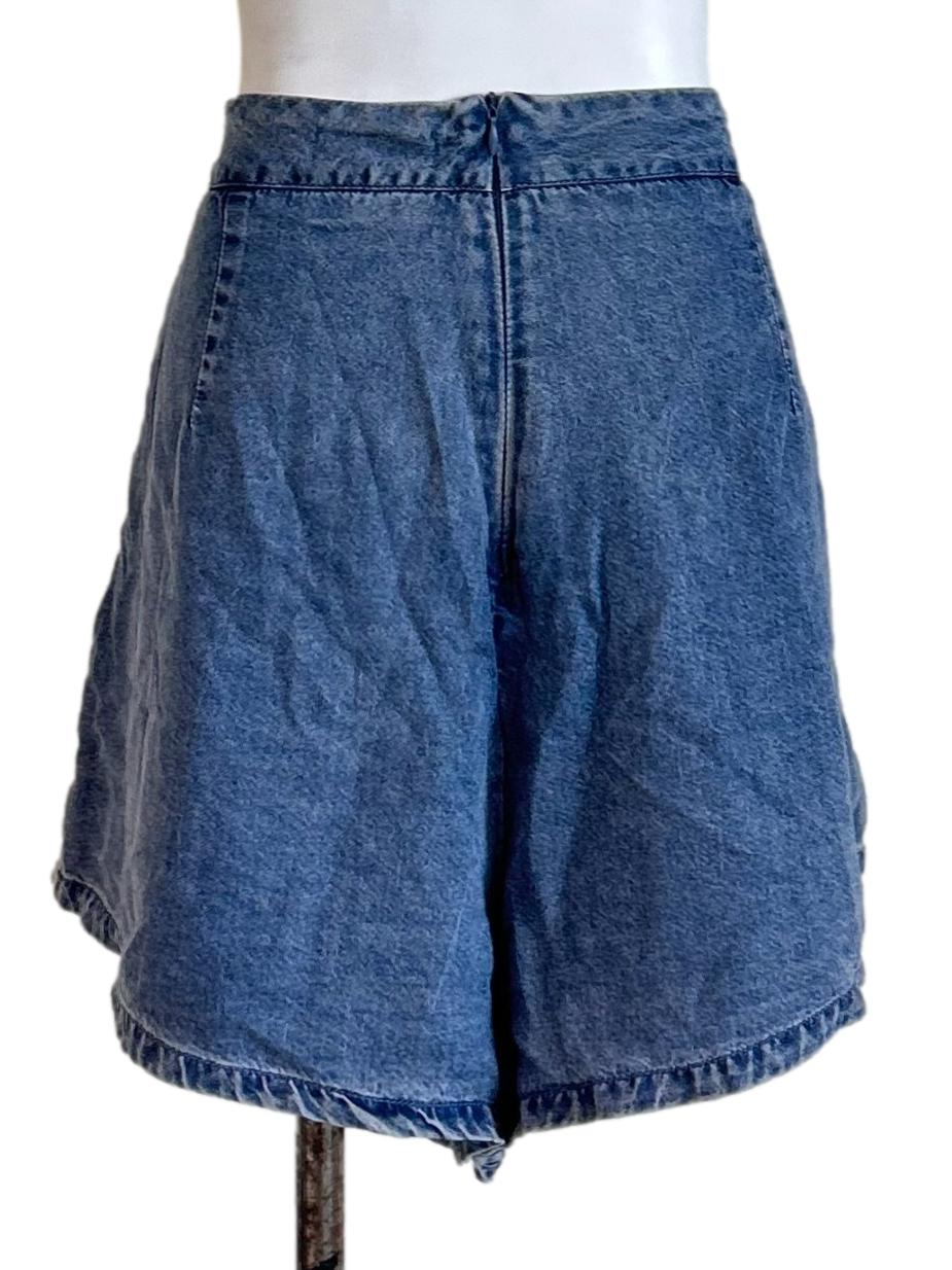Mid Blue Wash Pleated Denim Shorts