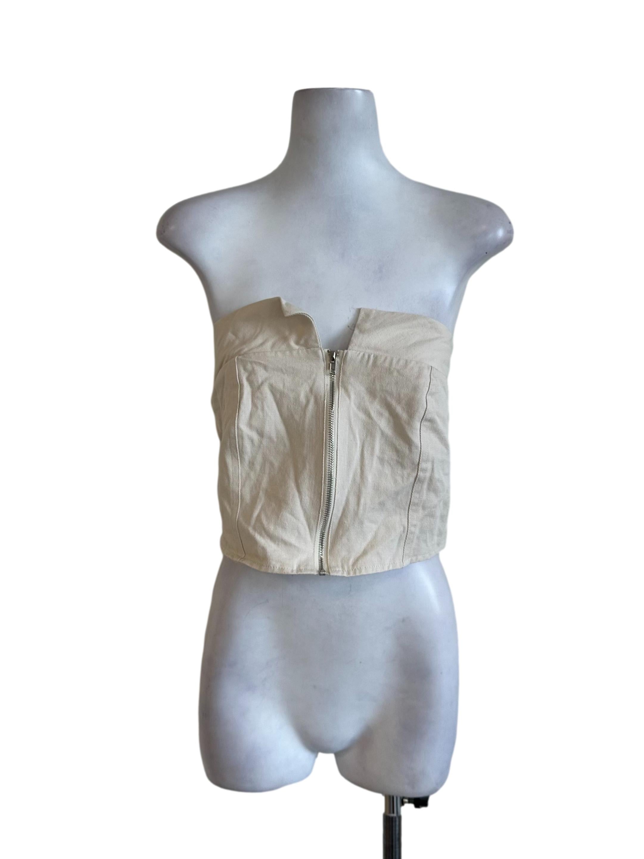 Sand Beige Zipped Denim Top