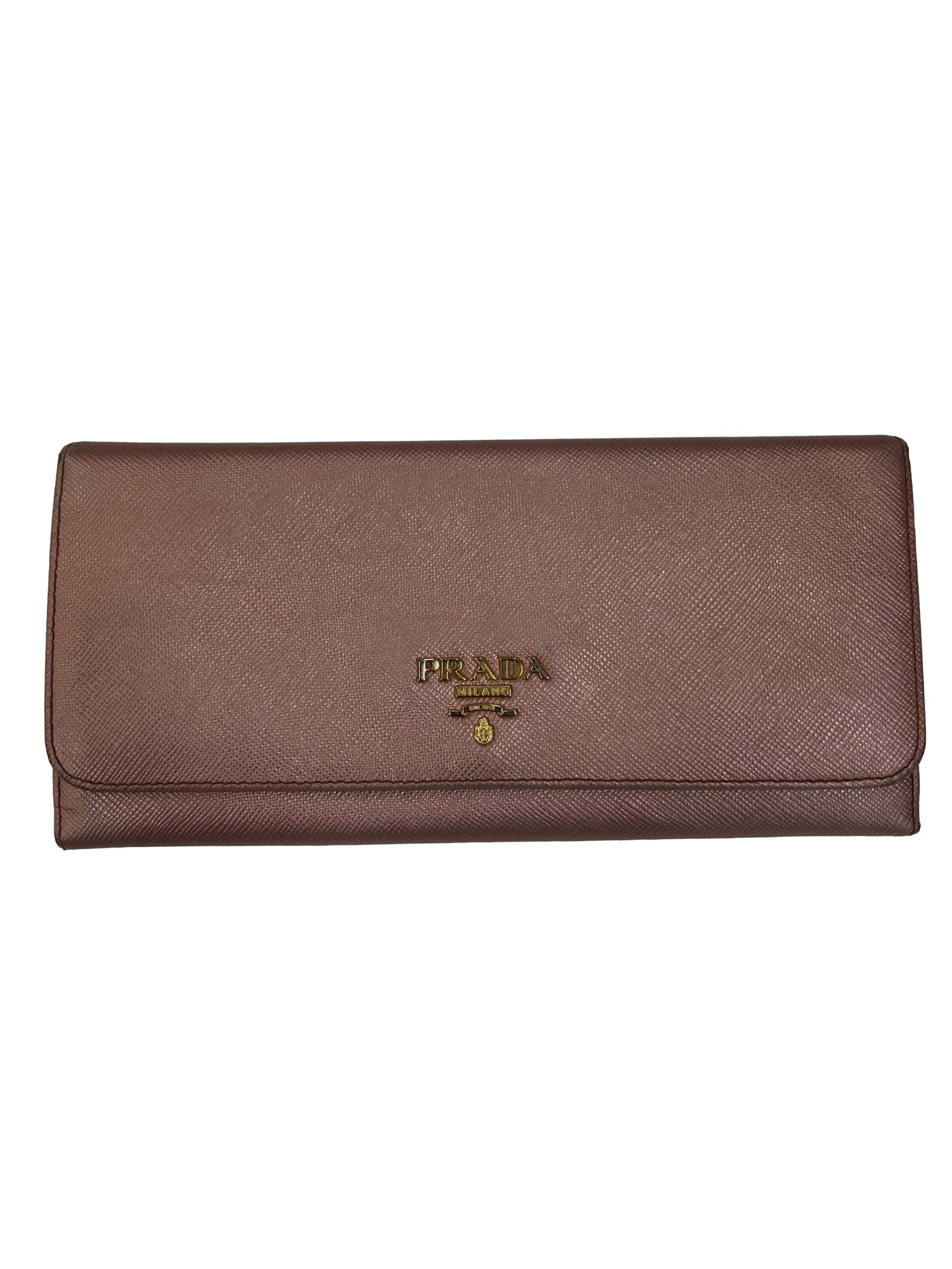 Pink Leather Prada Saffiano Long Wallet CSN