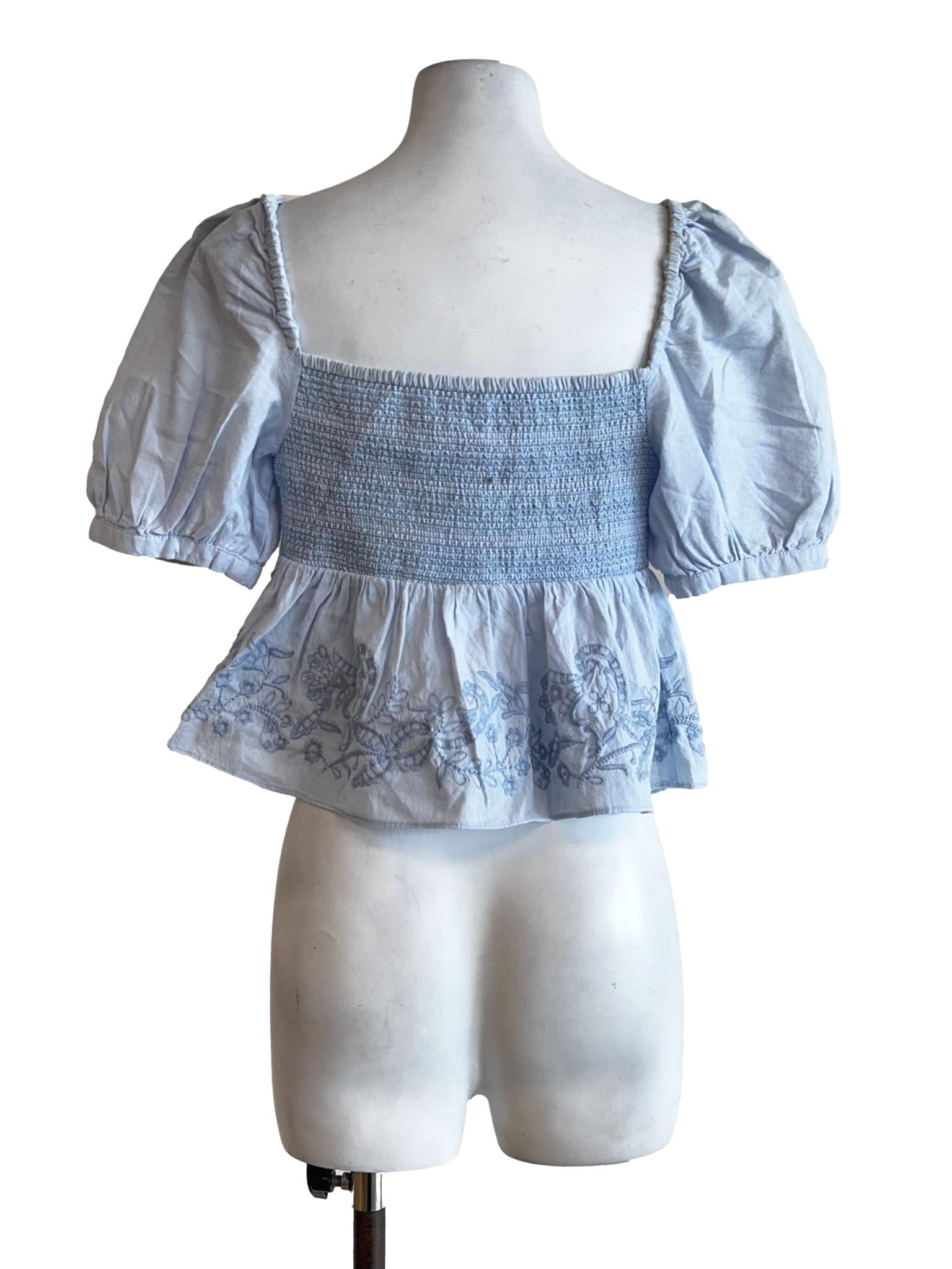 Light Blue Embroidery Flower Top