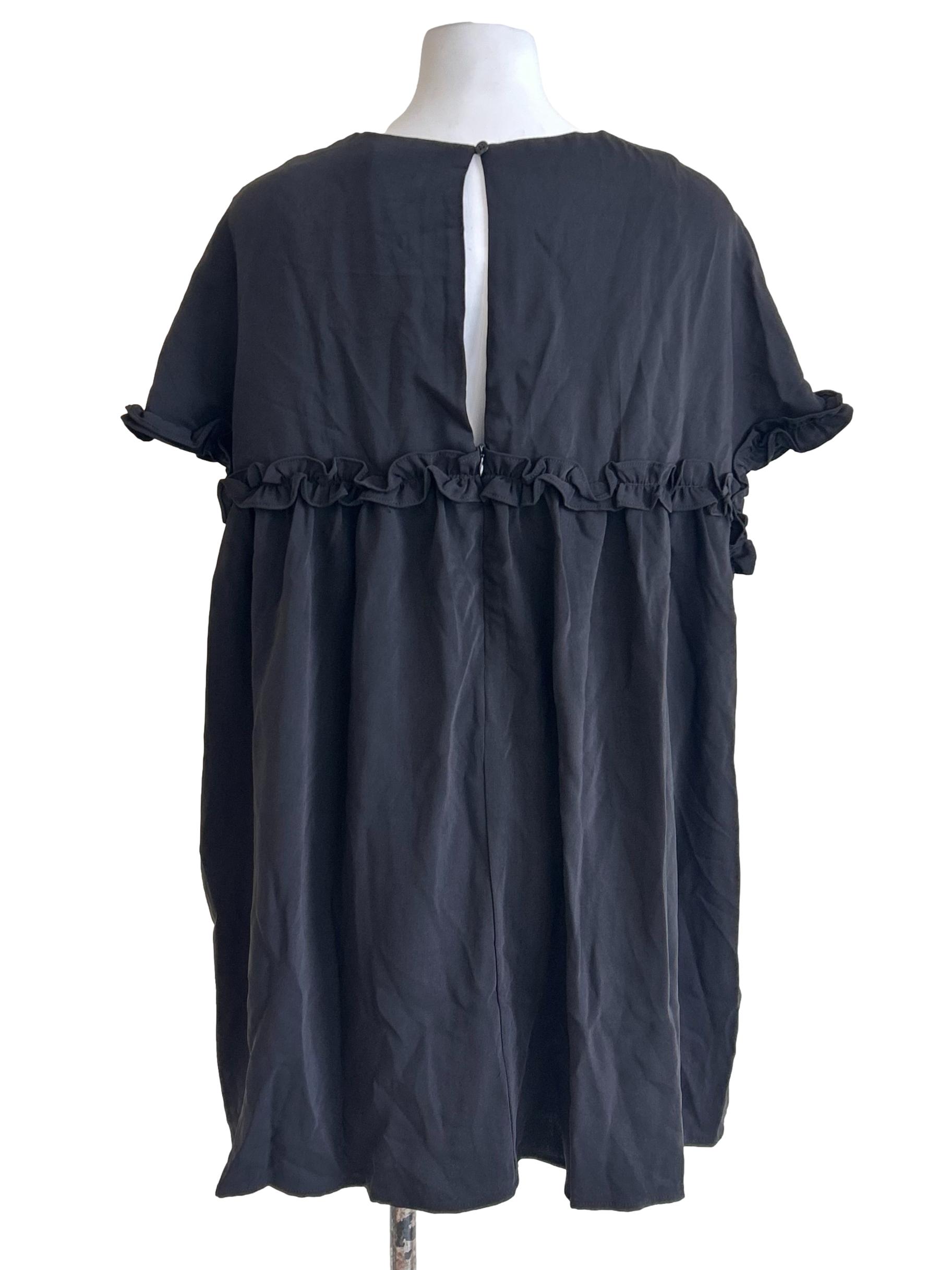 Black Round Neck Ruffle Dress