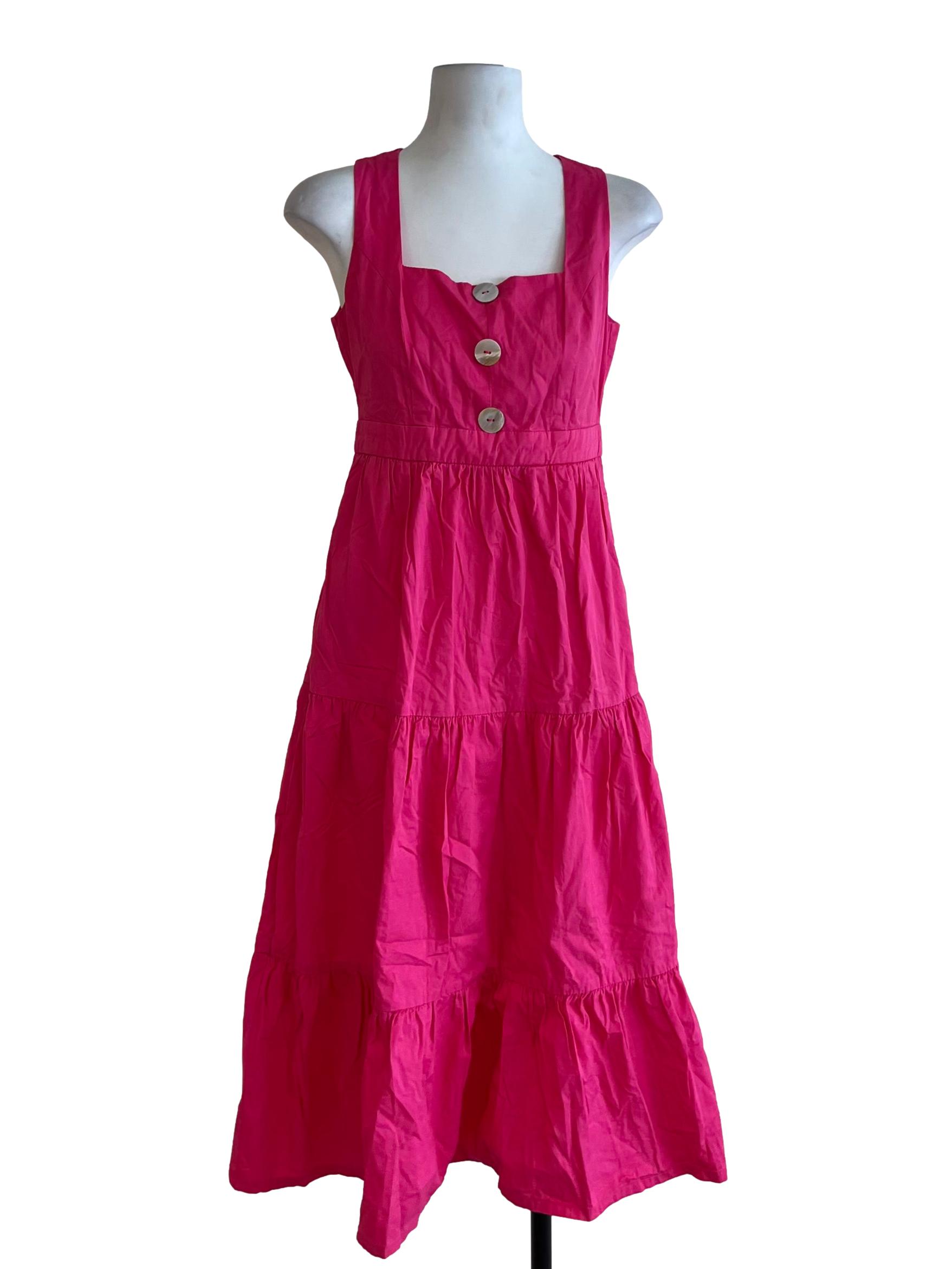 Fuchsia Pink Square Neckline A-Line Dress