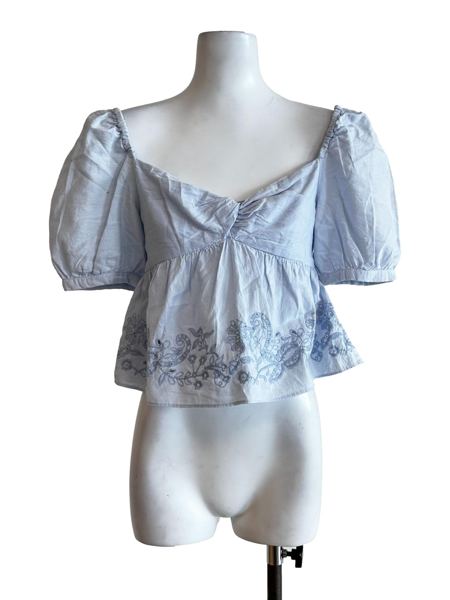 Light Blue Embroidery Flower Top