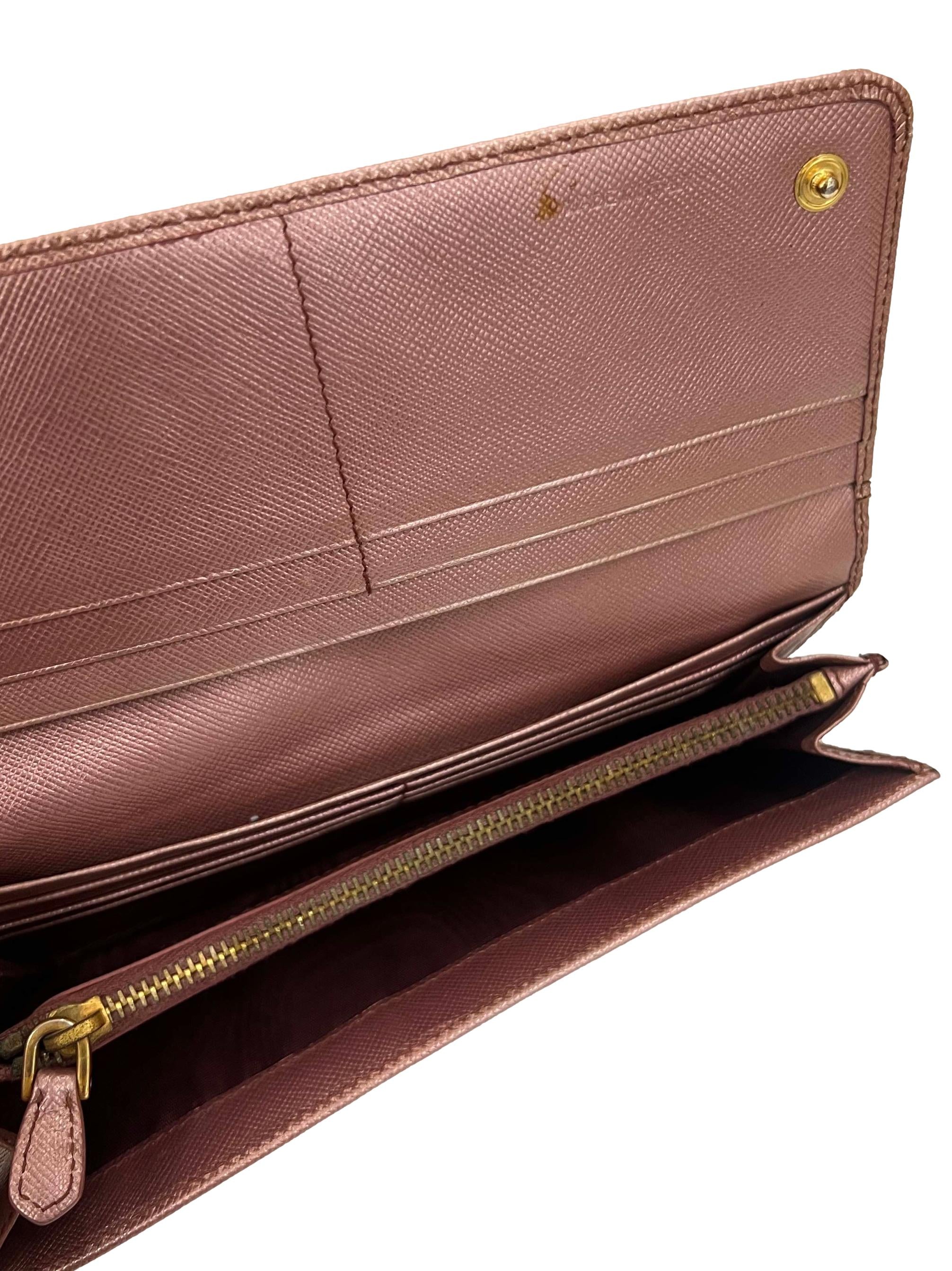Pink Leather Prada Saffiano Long Wallet CSN