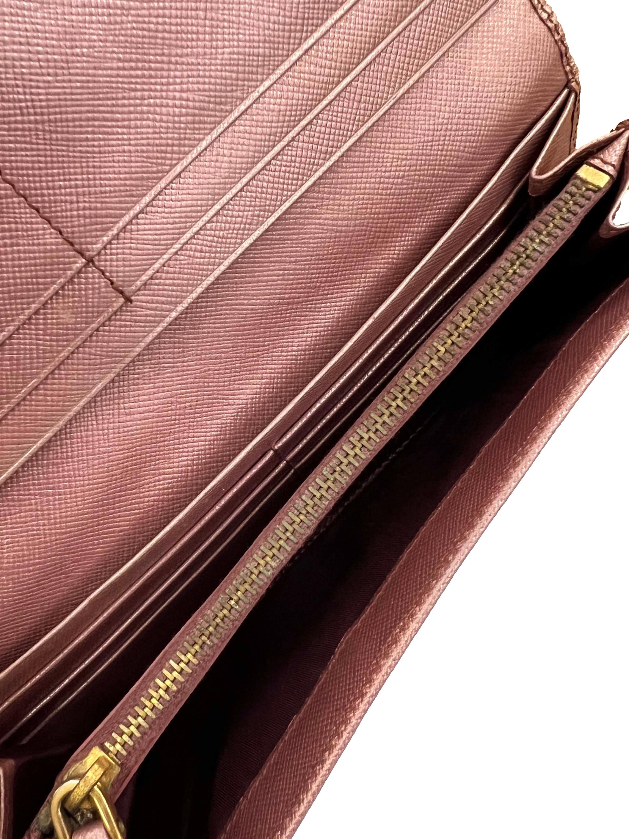 Pink Leather Prada Saffiano Long Wallet CSN