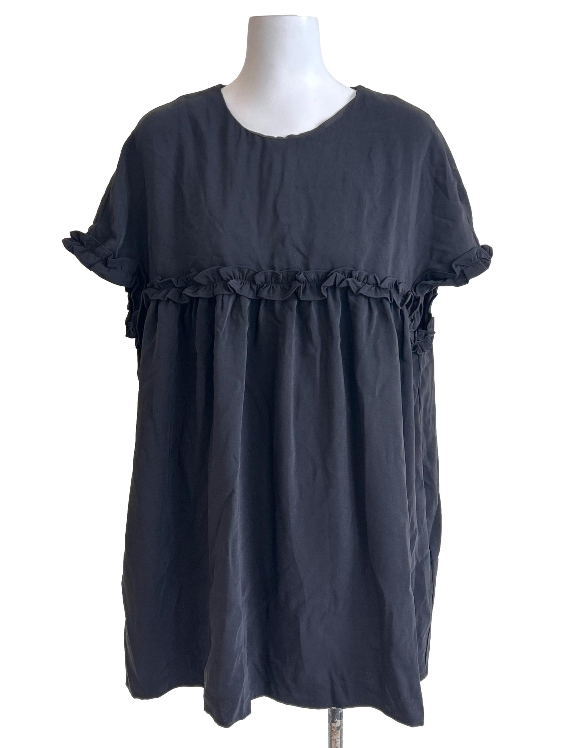 Black Round Neck Ruffle Dress