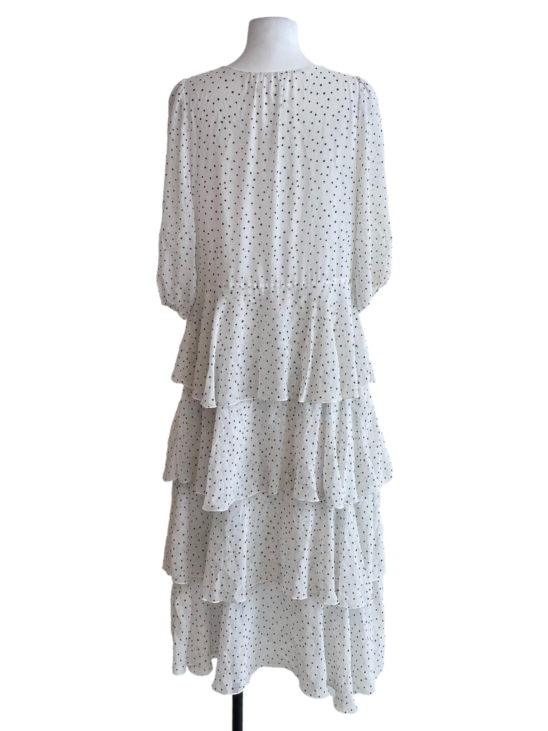 White Polka Dots Chiffon Layered Dress