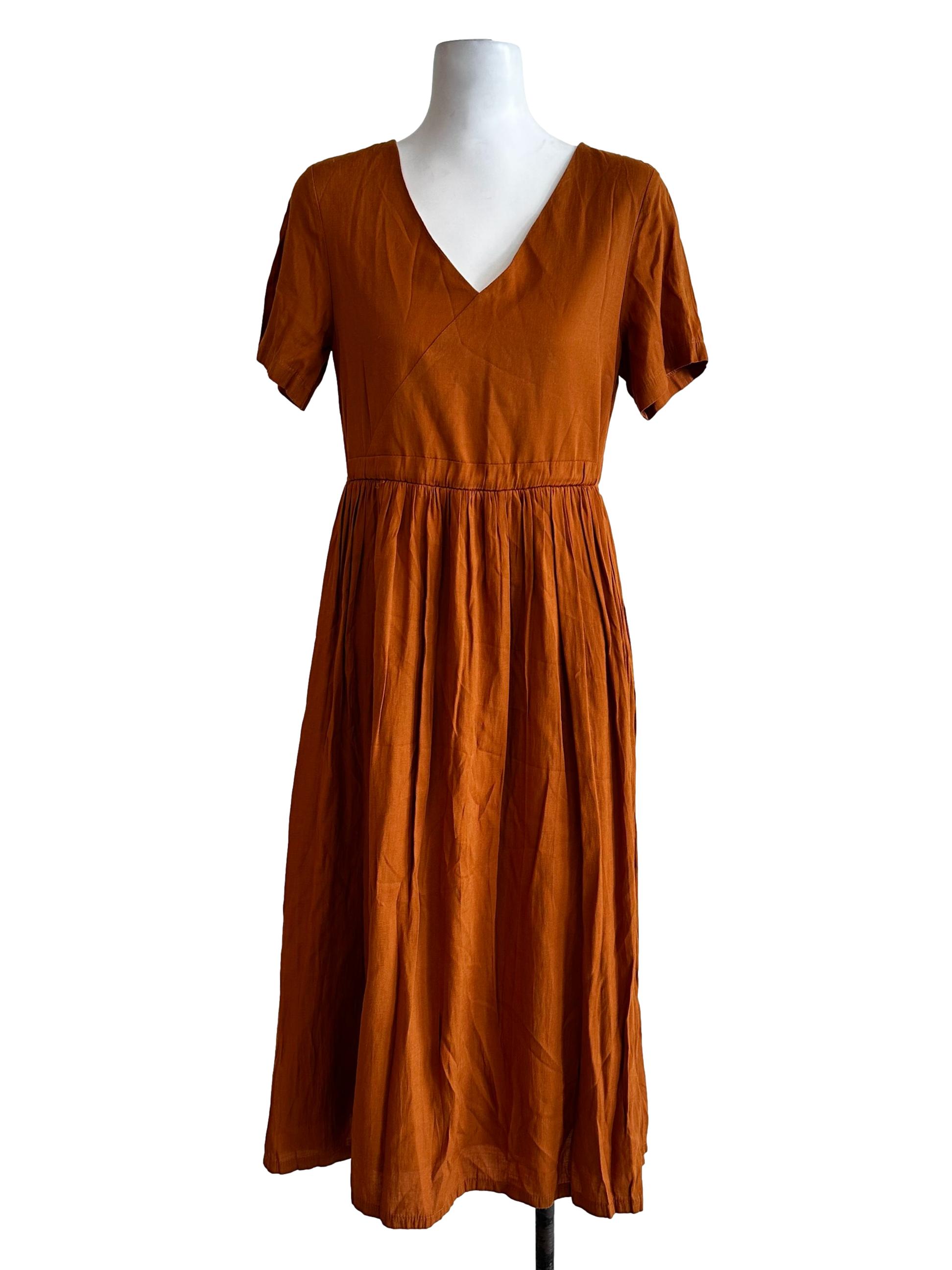 Yam Orange V Neckline Dress
