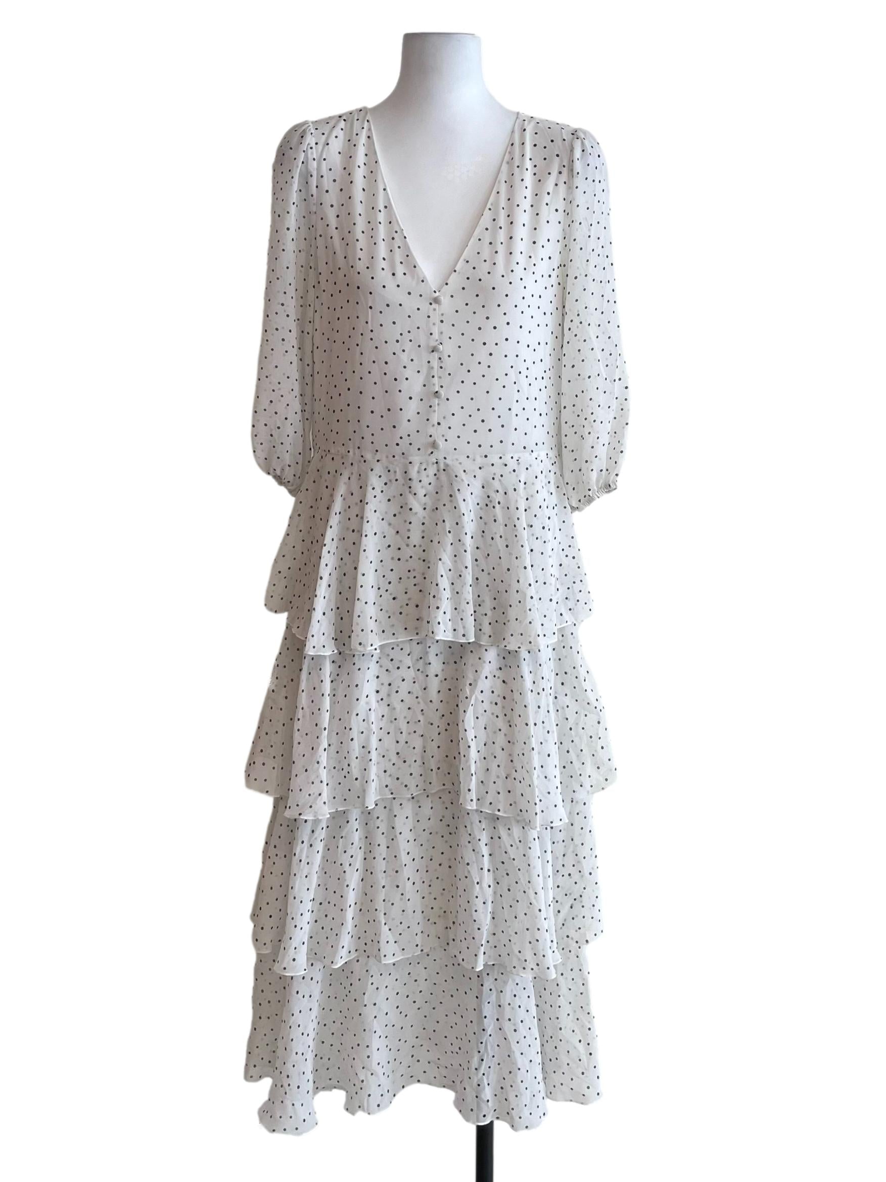 White Polka Dots Chiffon Layered Dress