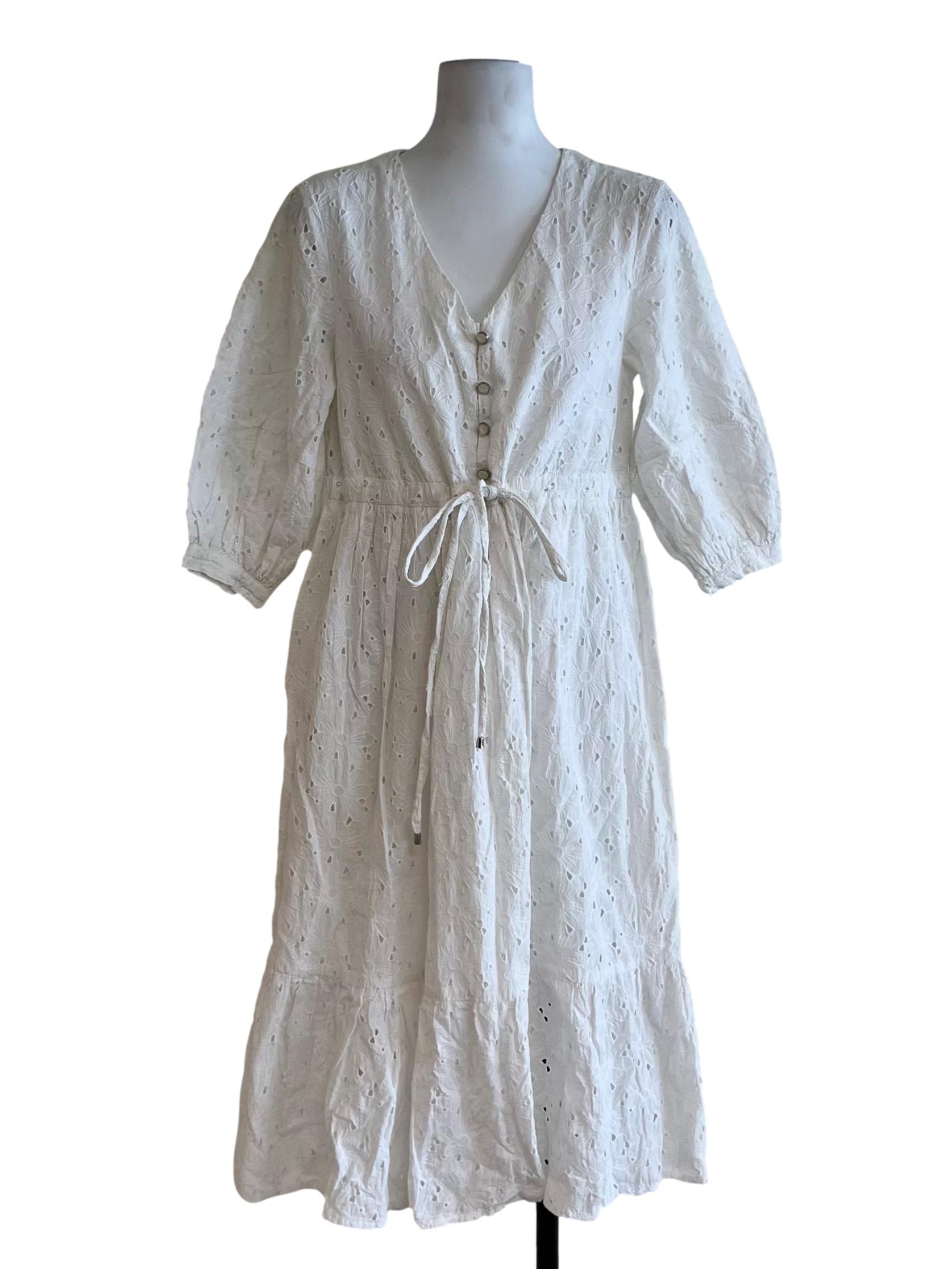 White V-Neckline Empire Dress