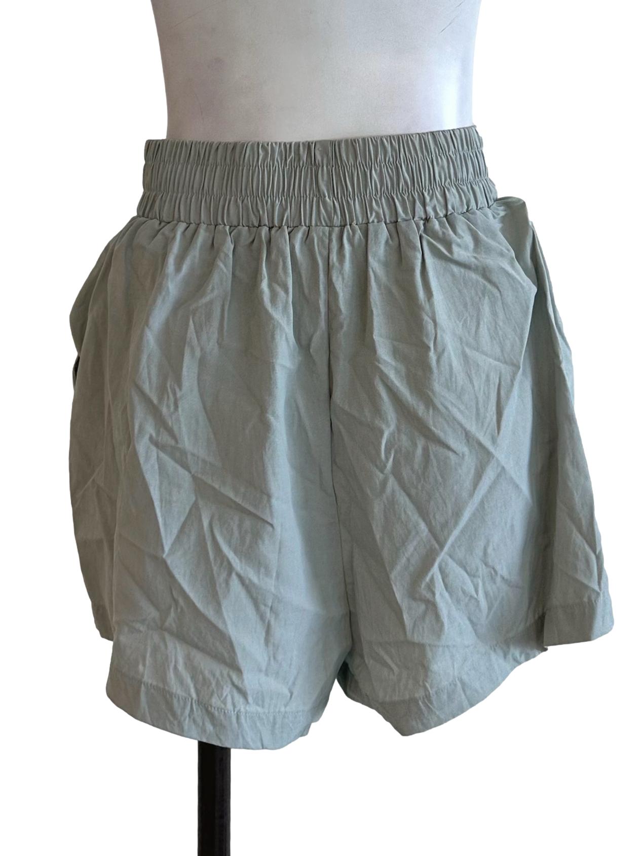 Sage Green Elastic Waist Shorts