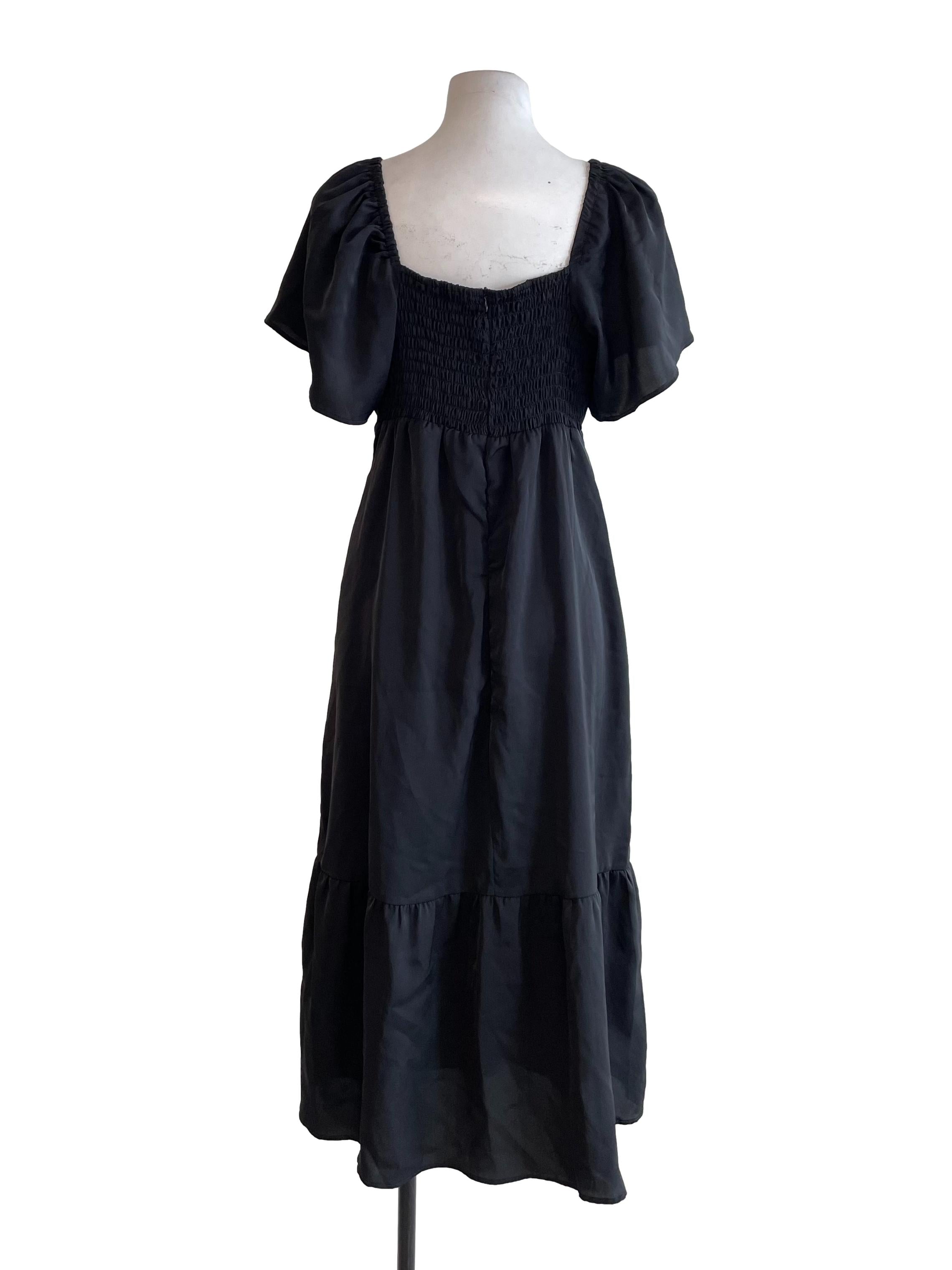 Black Butterfly Sleeves Satin Dress