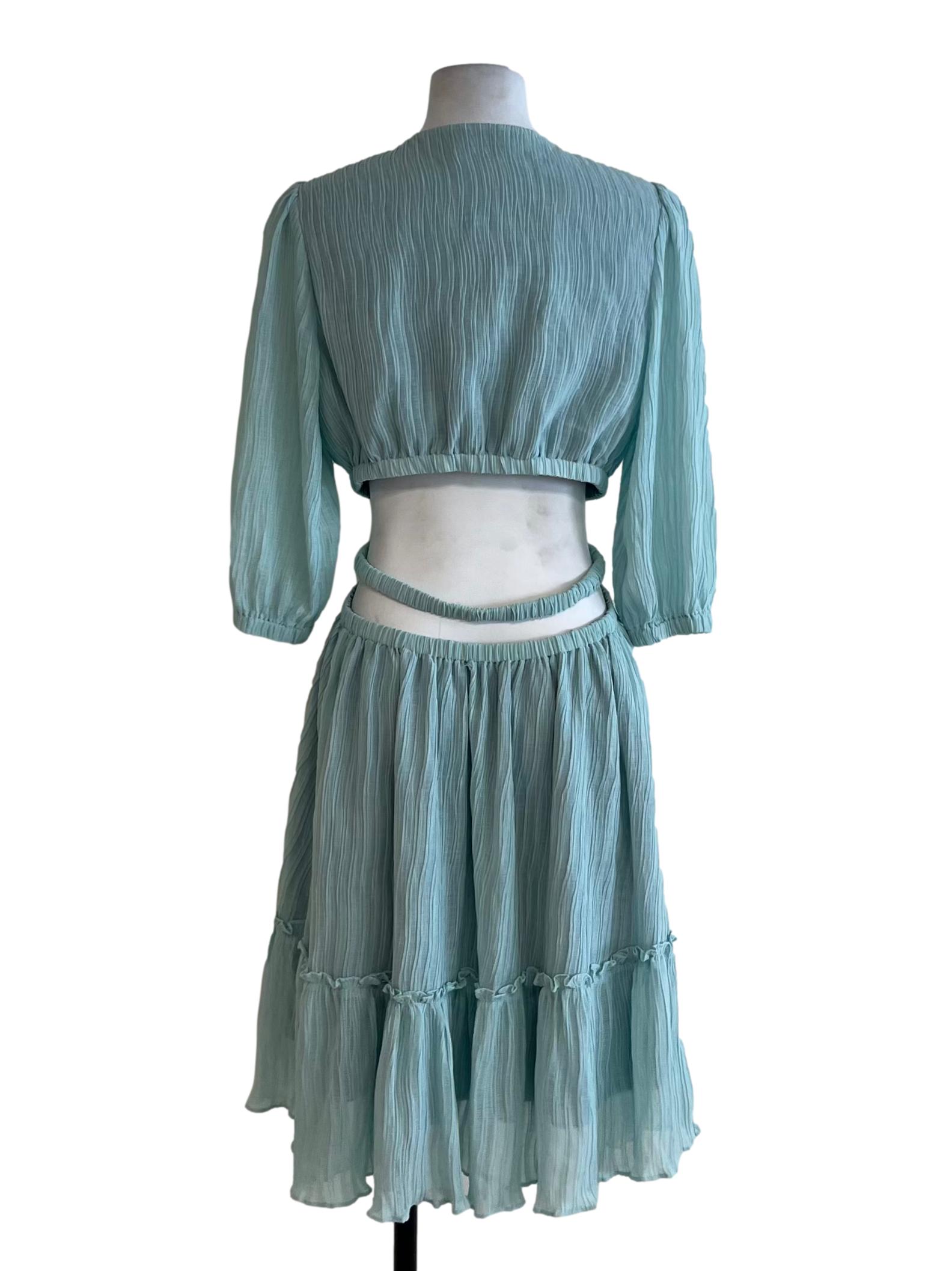Sky Blue V-Neckline Empire Dress