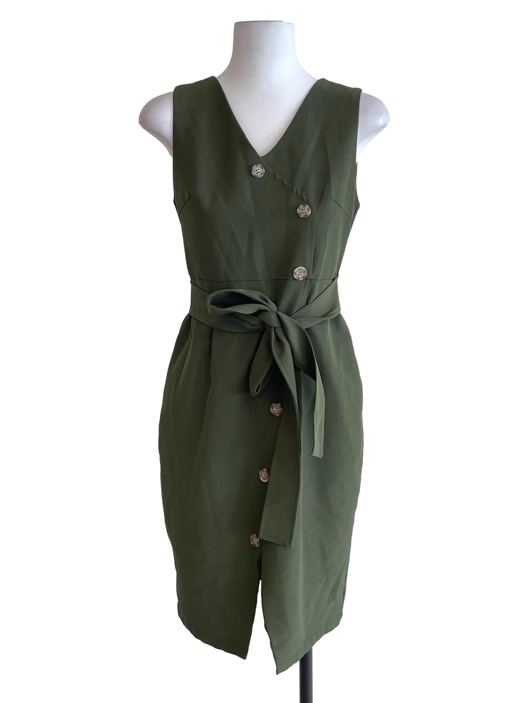 Dusty Green Slanted Button Down Slip Dress
