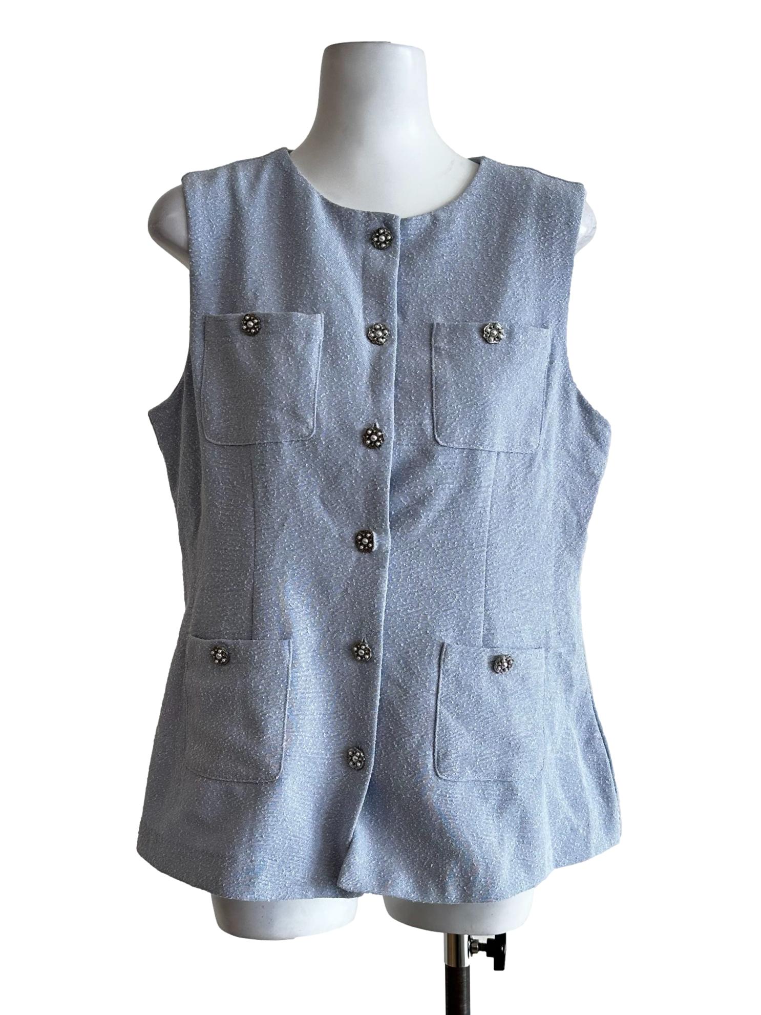 Powder Blue Button Top
