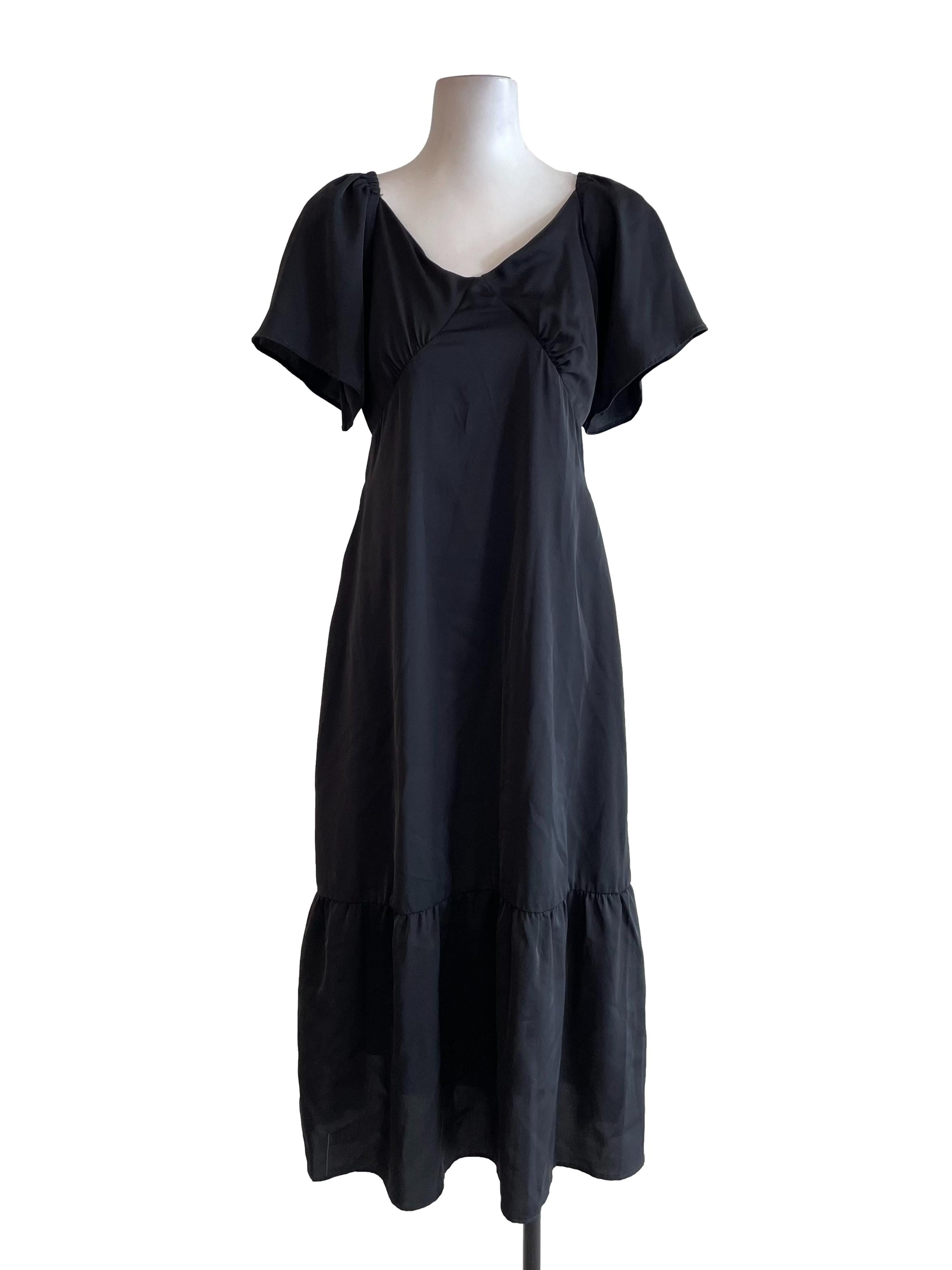 Black Butterfly Sleeves Satin Dress