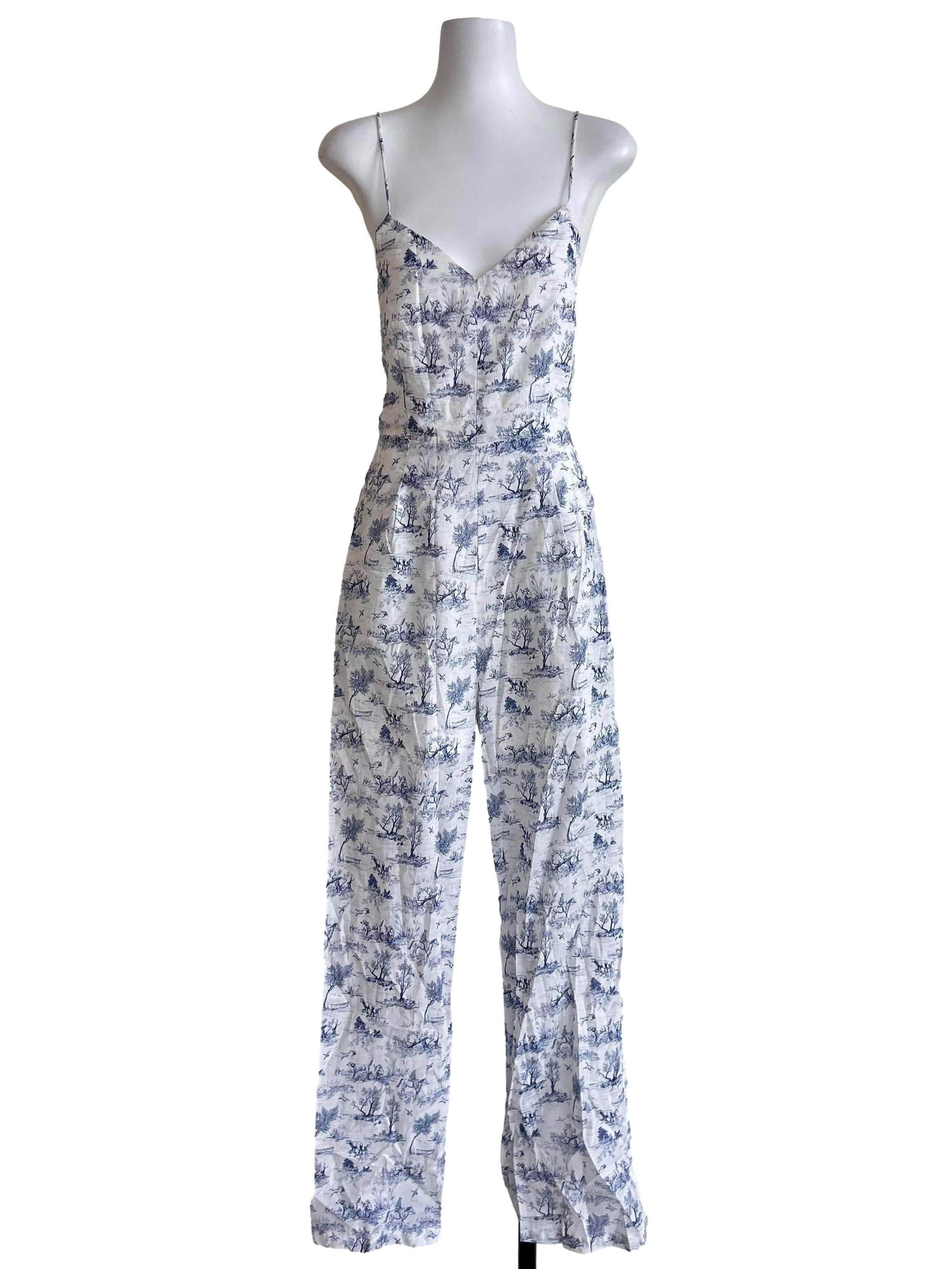 Blue And White Toile Jumpsuit