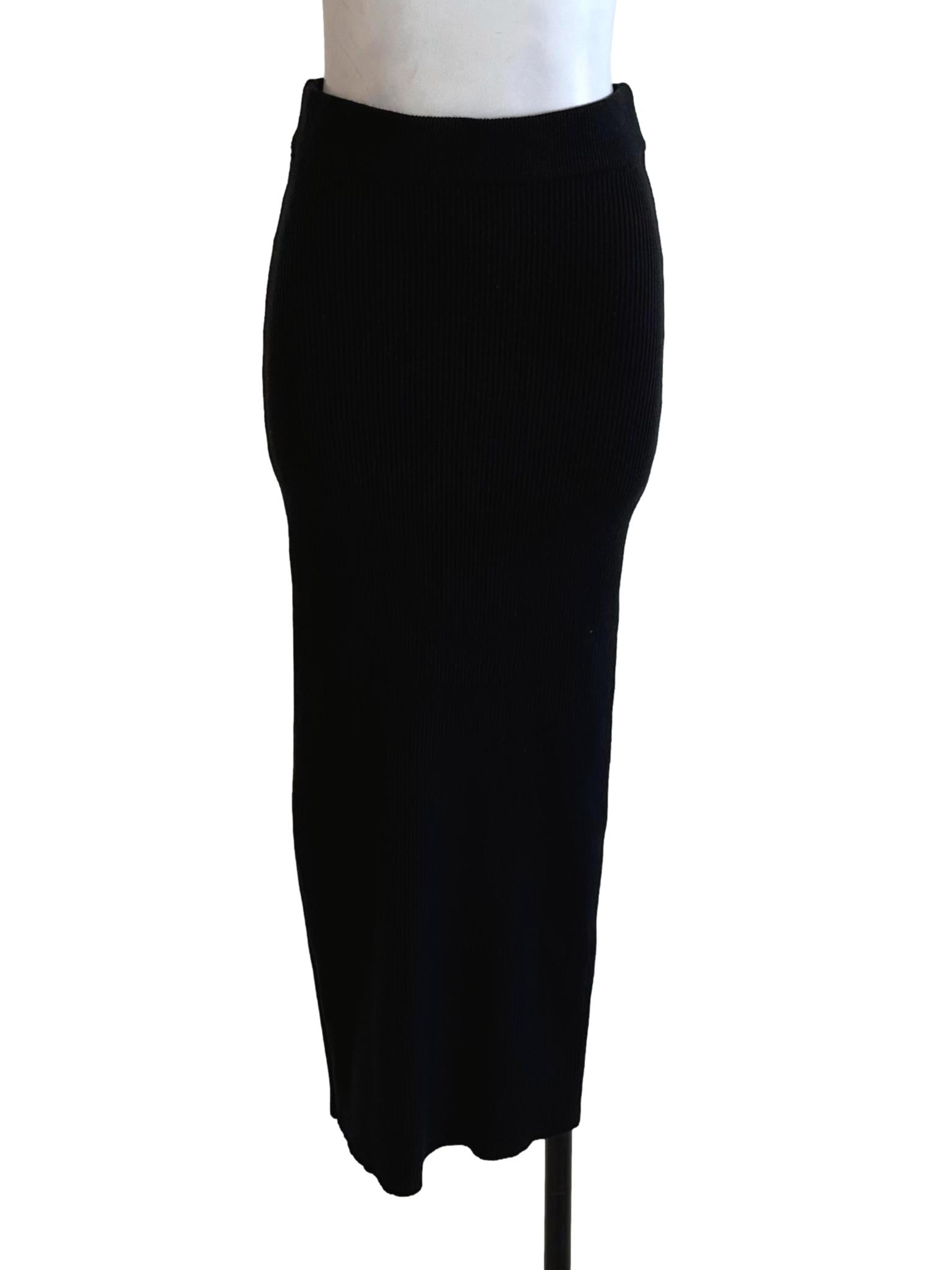 Raven Black Knit Tube Slit Skirt