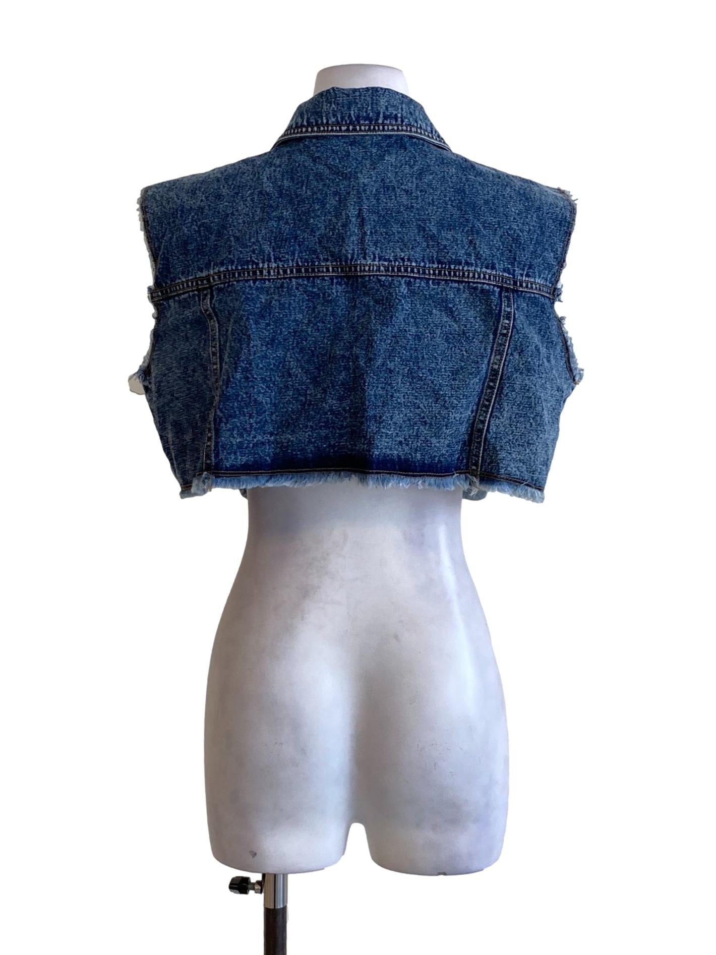 Denim Blue Buttoned Down Drop Shoulder Cropped Top
