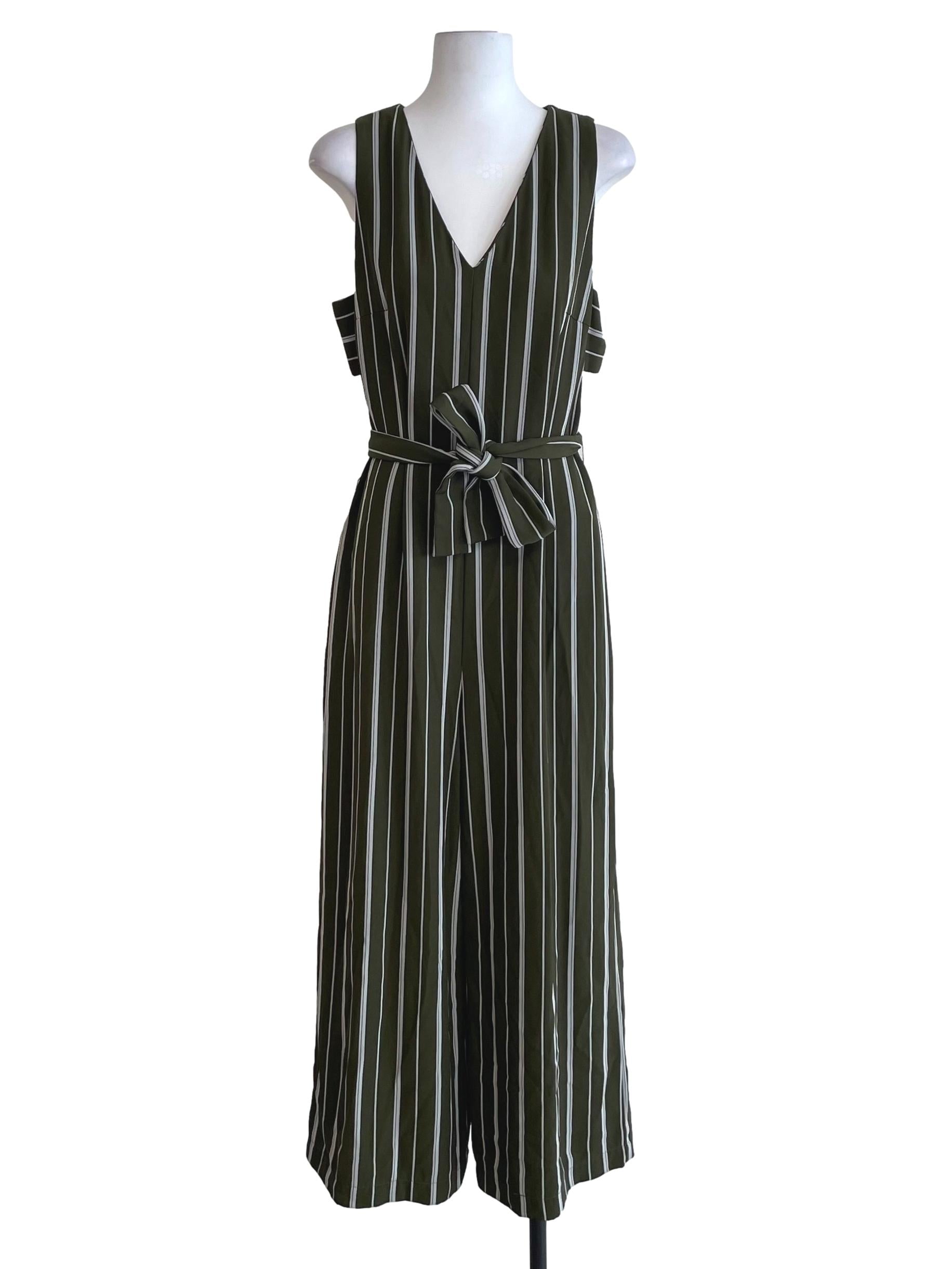 Crocodile Green Stripes Sleeveless Jumpsuit