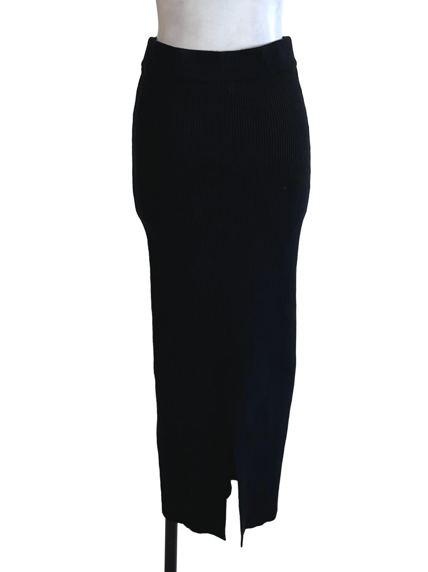 Raven Black Knit Tube Slit Skirt
