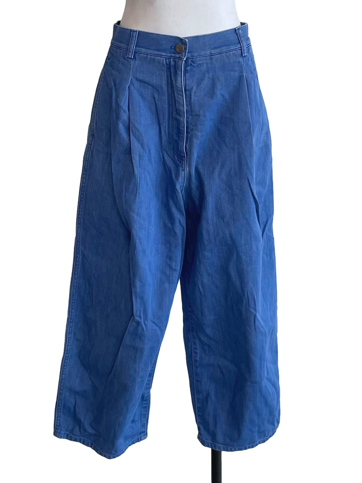 Blue Pleated Baggy Jeans
