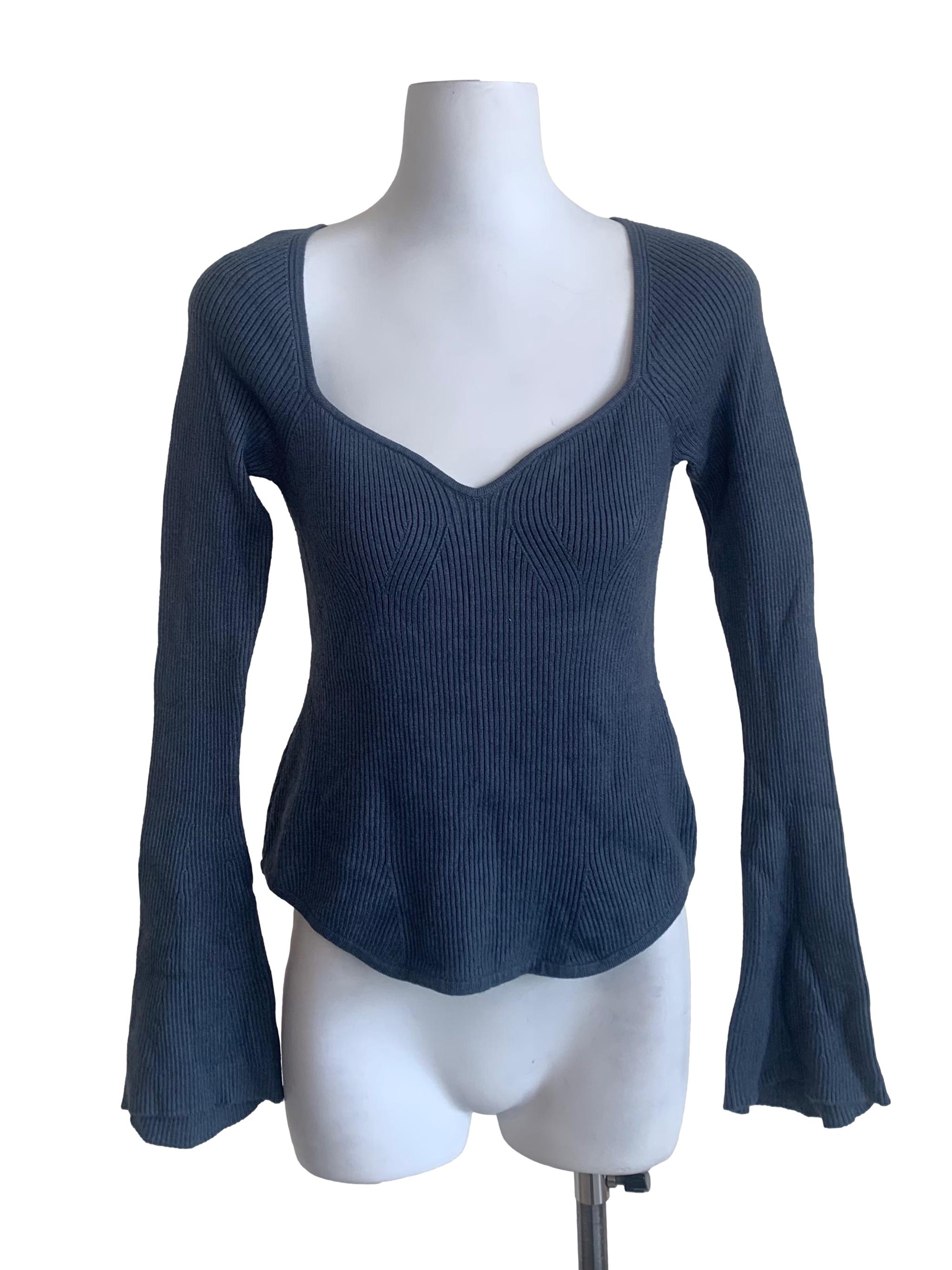 Stone Blue Bell Sleeve Top