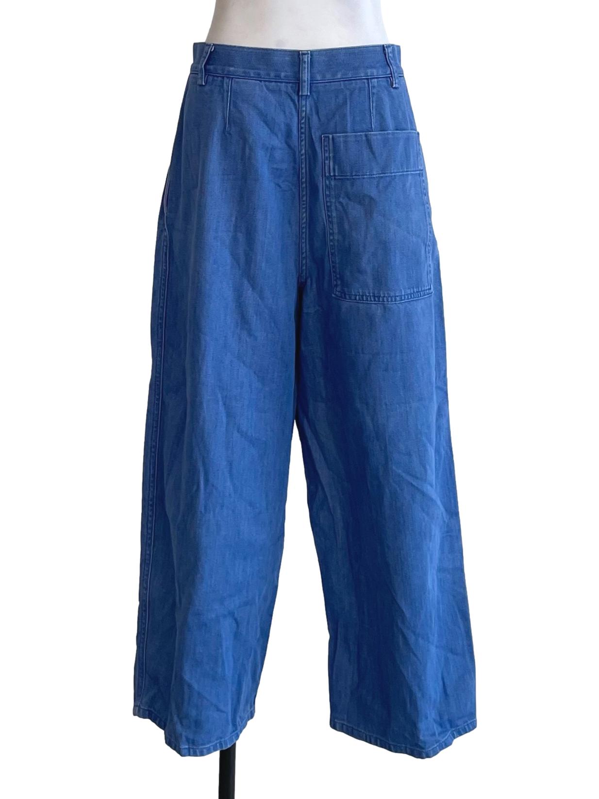 Blue Pleated Baggy Jeans