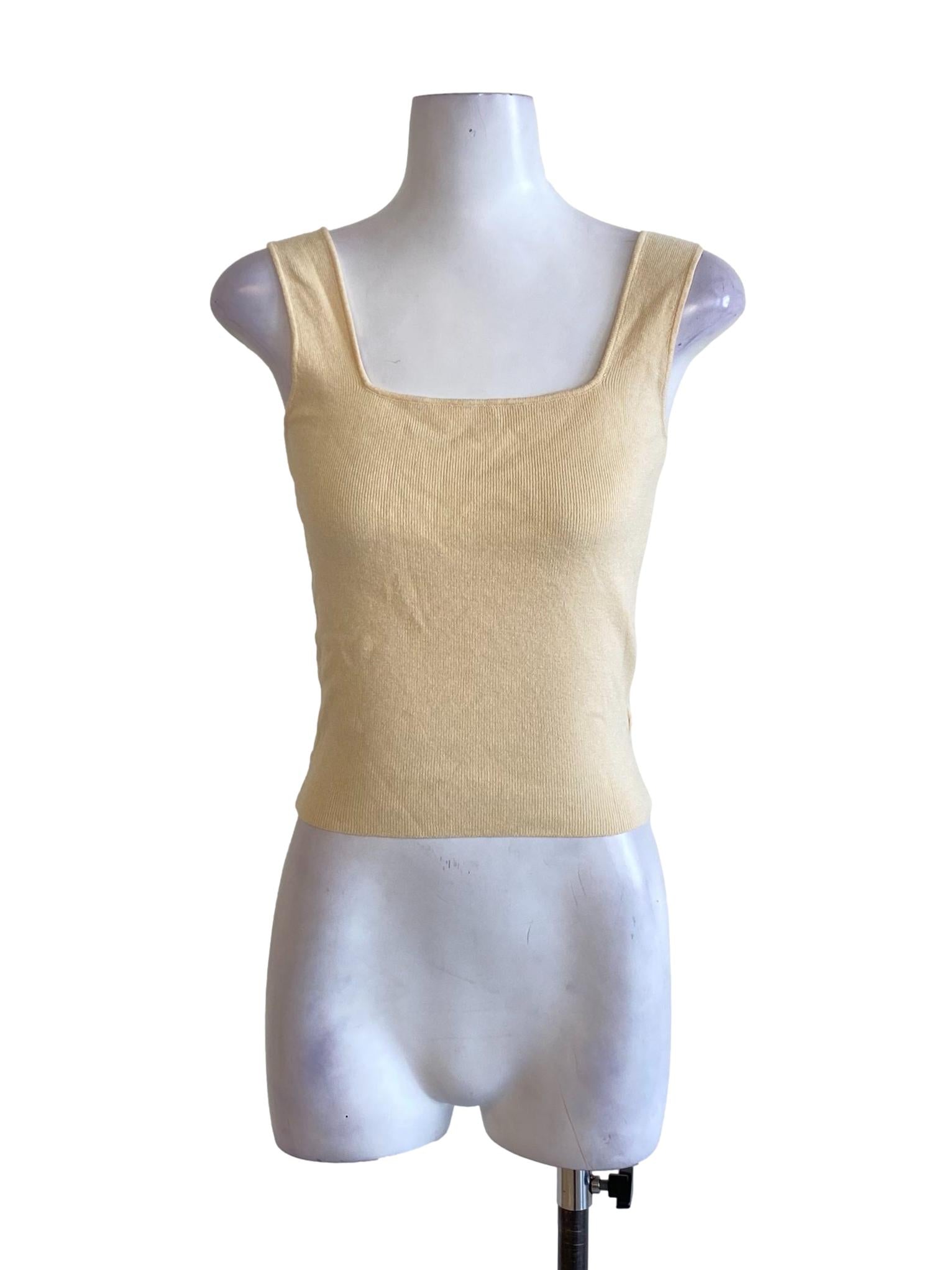 Buttermilk Yellow Square Neck Knitted Cropped Top