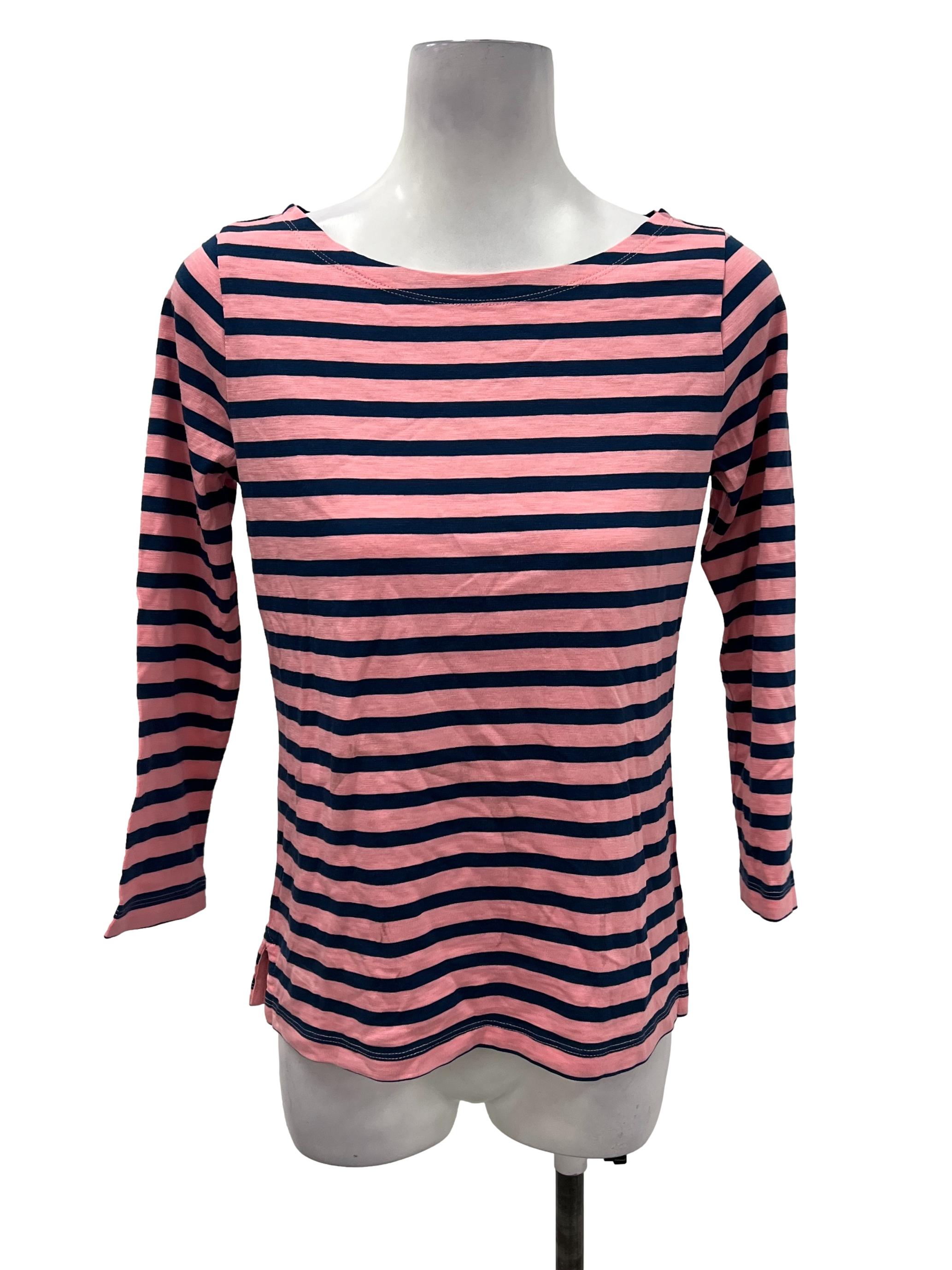 J.Crew Pink Navy Blue Striped Boat Neck Blouse 