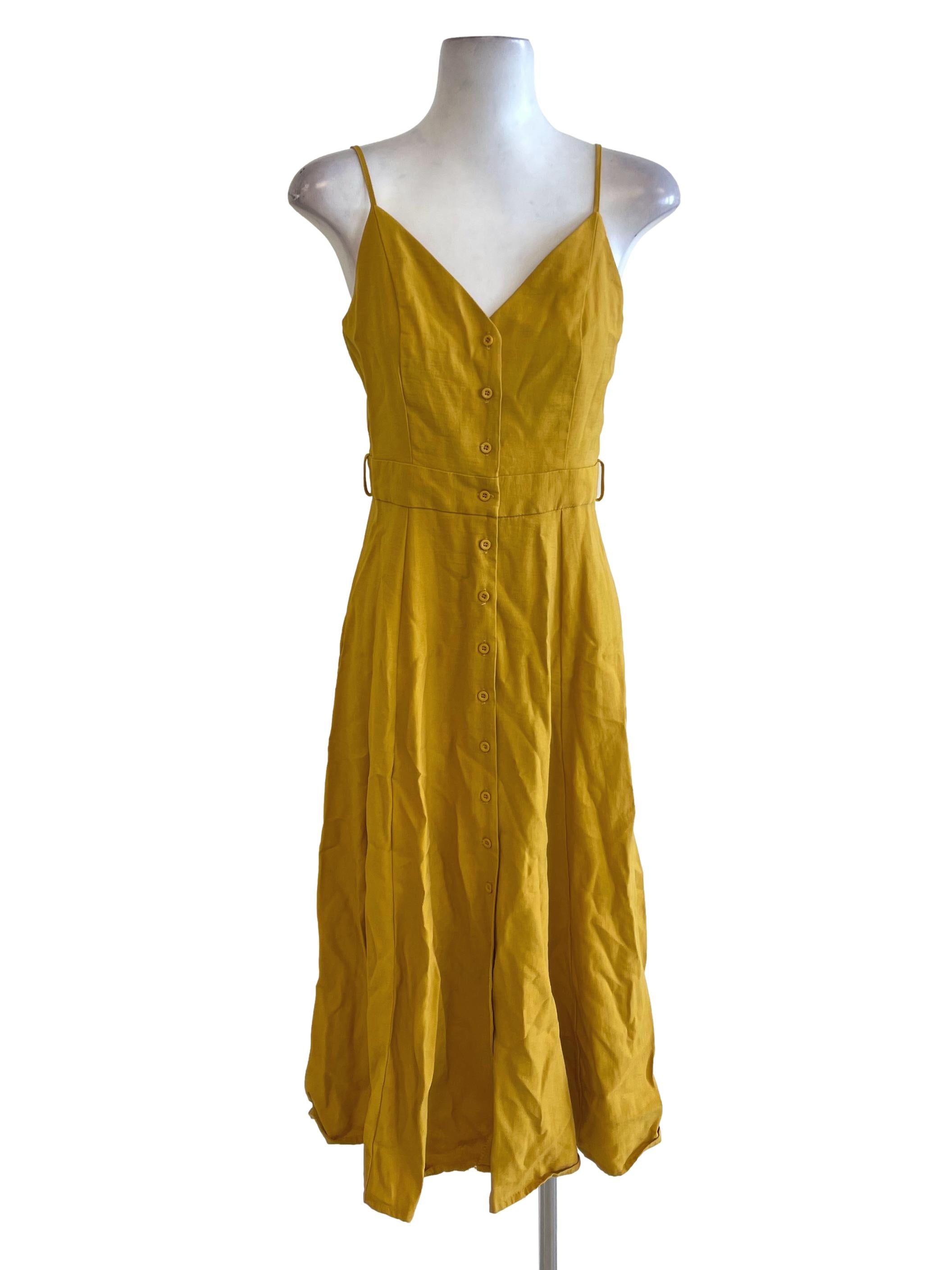 Yellow Sweetheart Neck Button Down Dress TEM