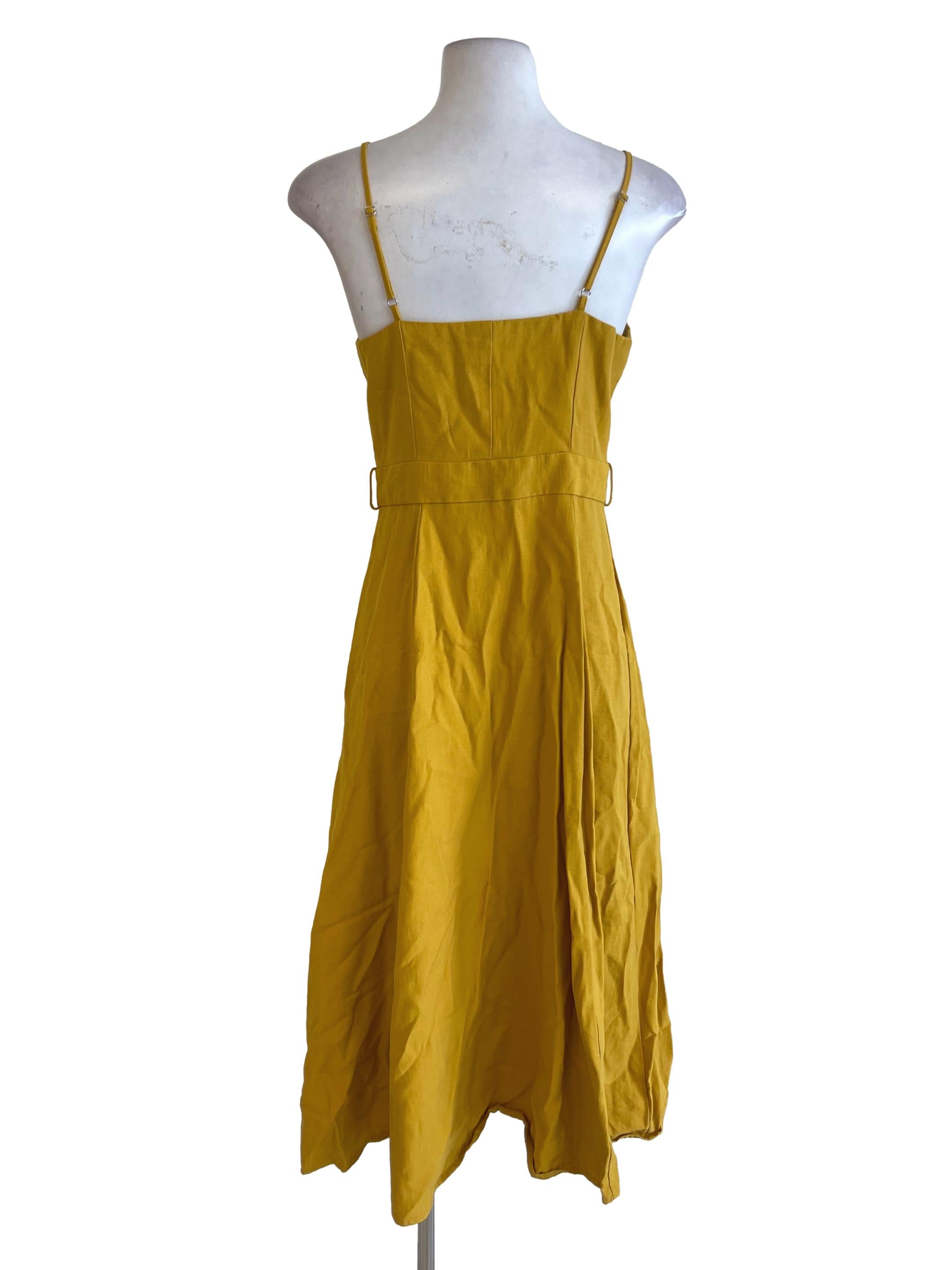 Yellow Sweetheart Neck Button Down Dress TEM