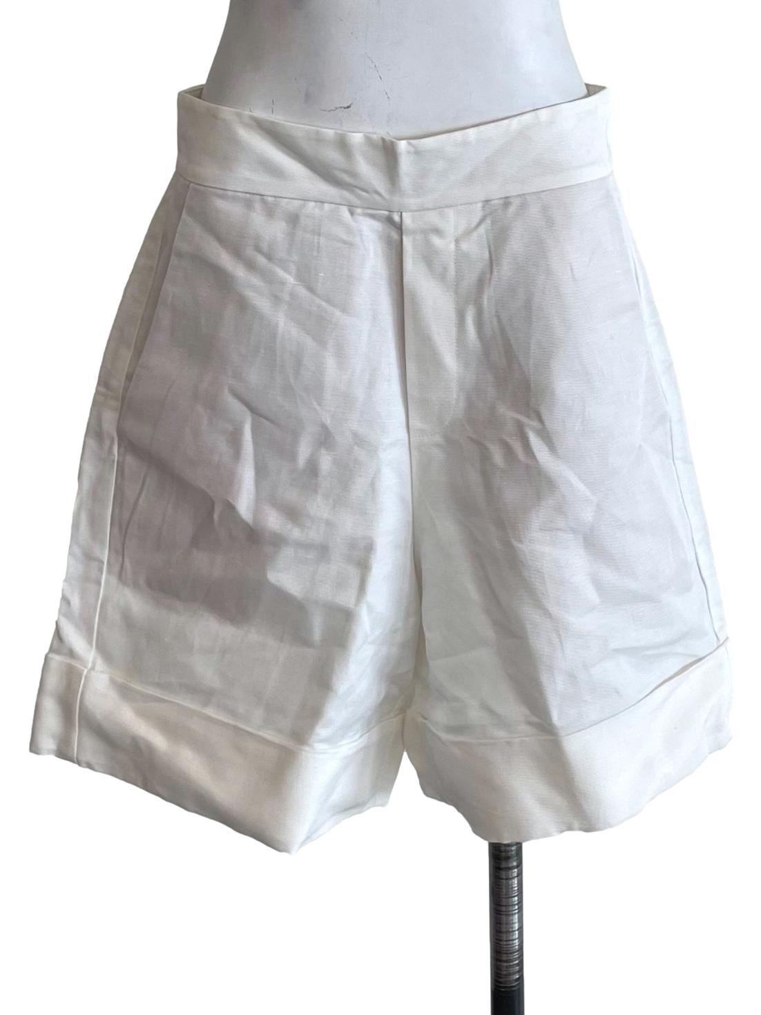 White Cuffed High Waist Shorts
