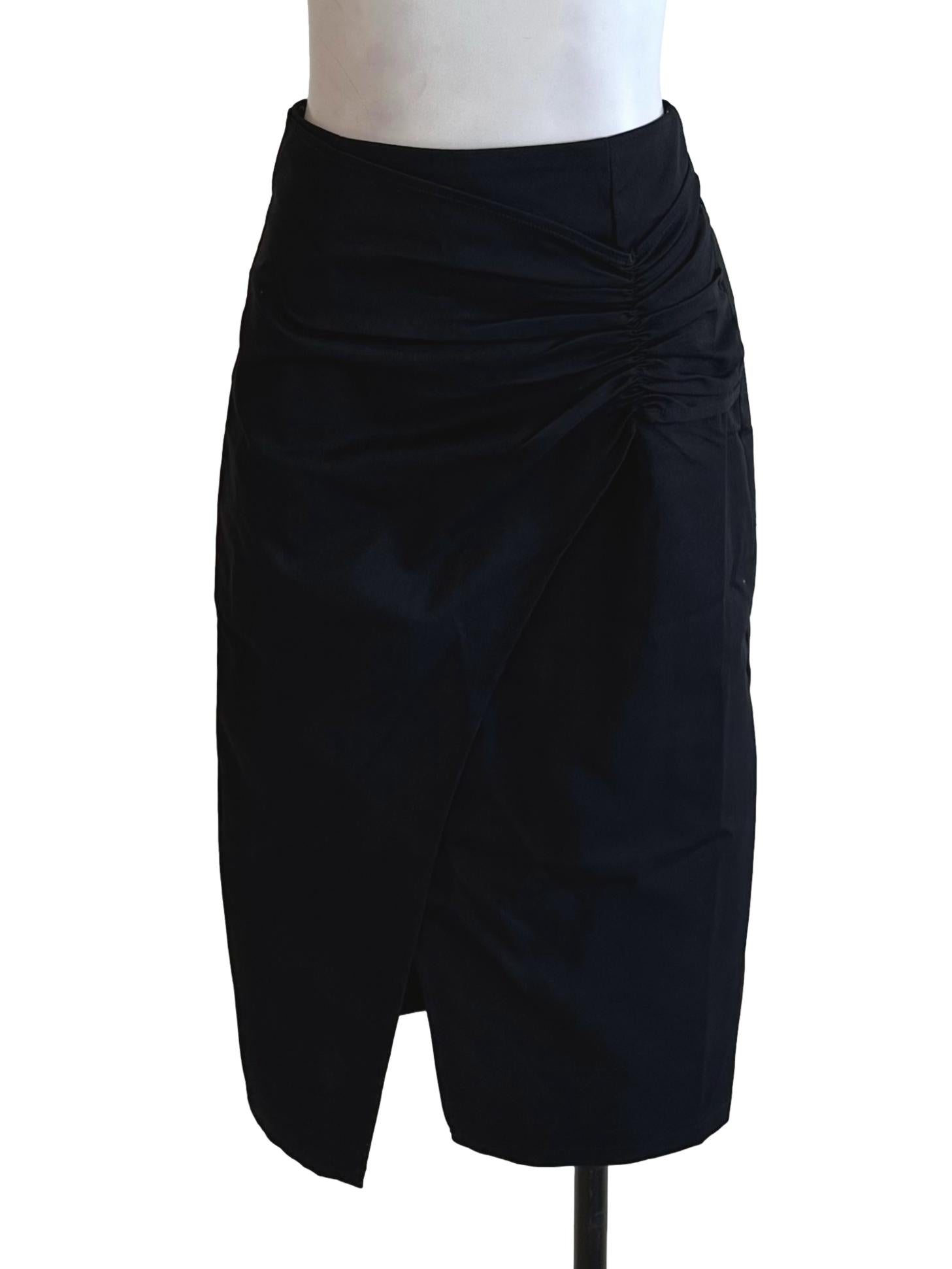Rich Black Ruched Slit Skirt LB