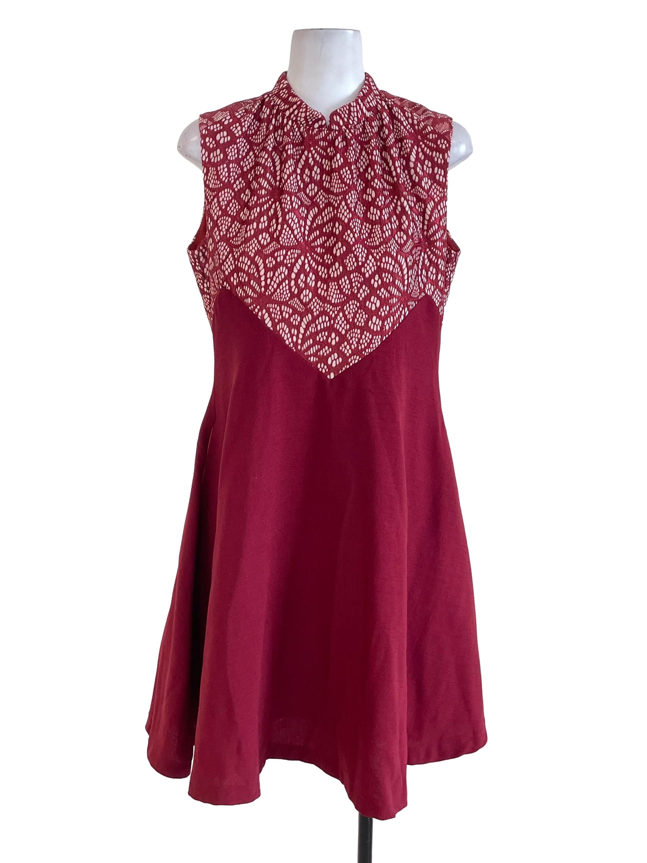 Nivth Red Lace Collar A-Line Dress | REFASH