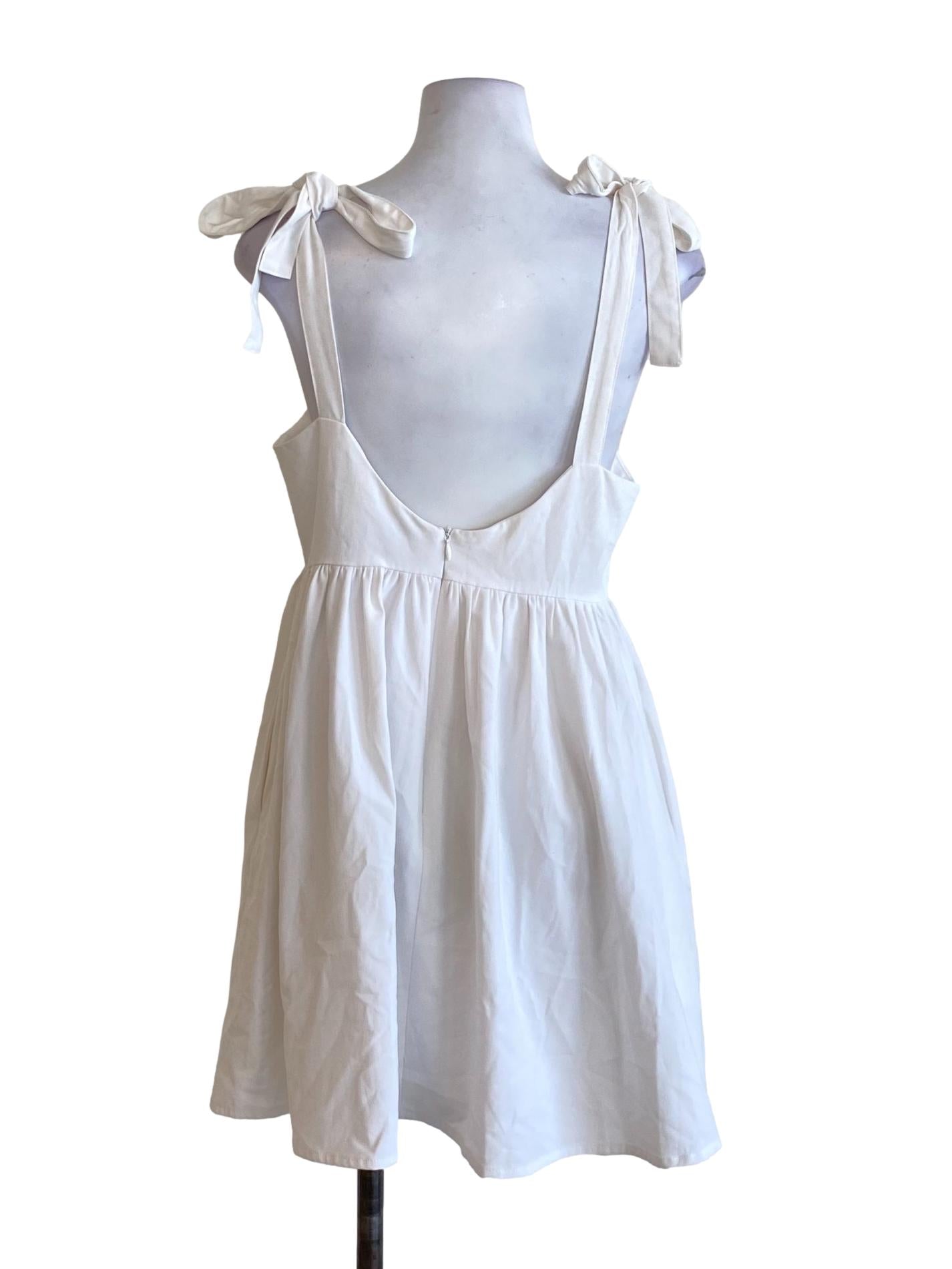 Soft White Square Neck Tie Strap A-Line Dress