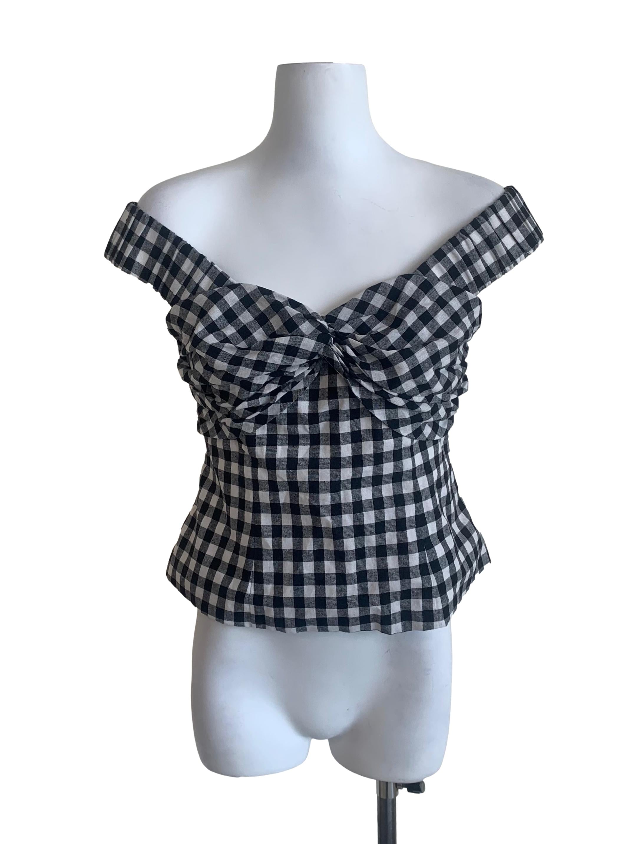 Black Gingham Pattern Off Shoulder Top