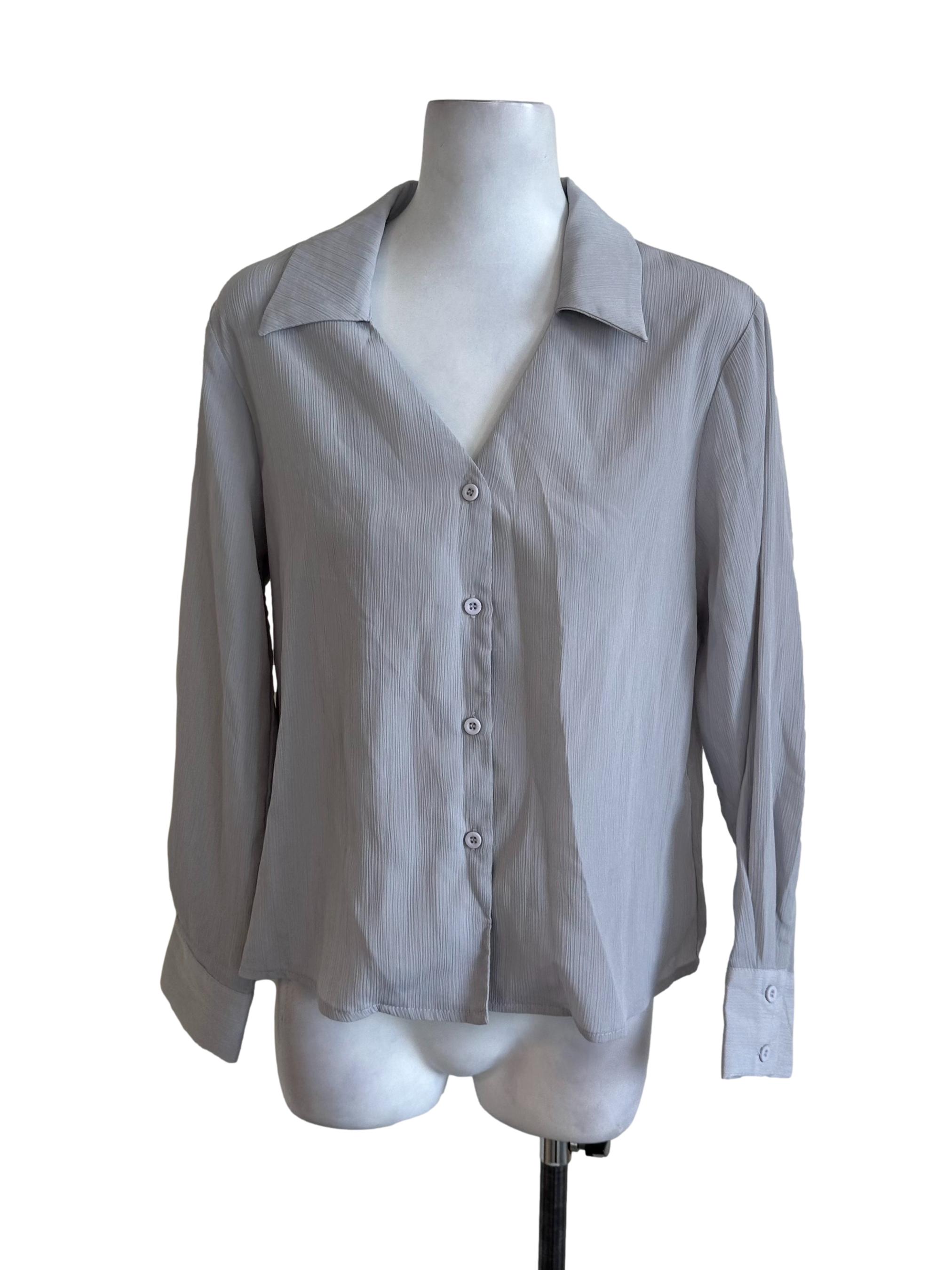 Light Grey Collar Textured Top