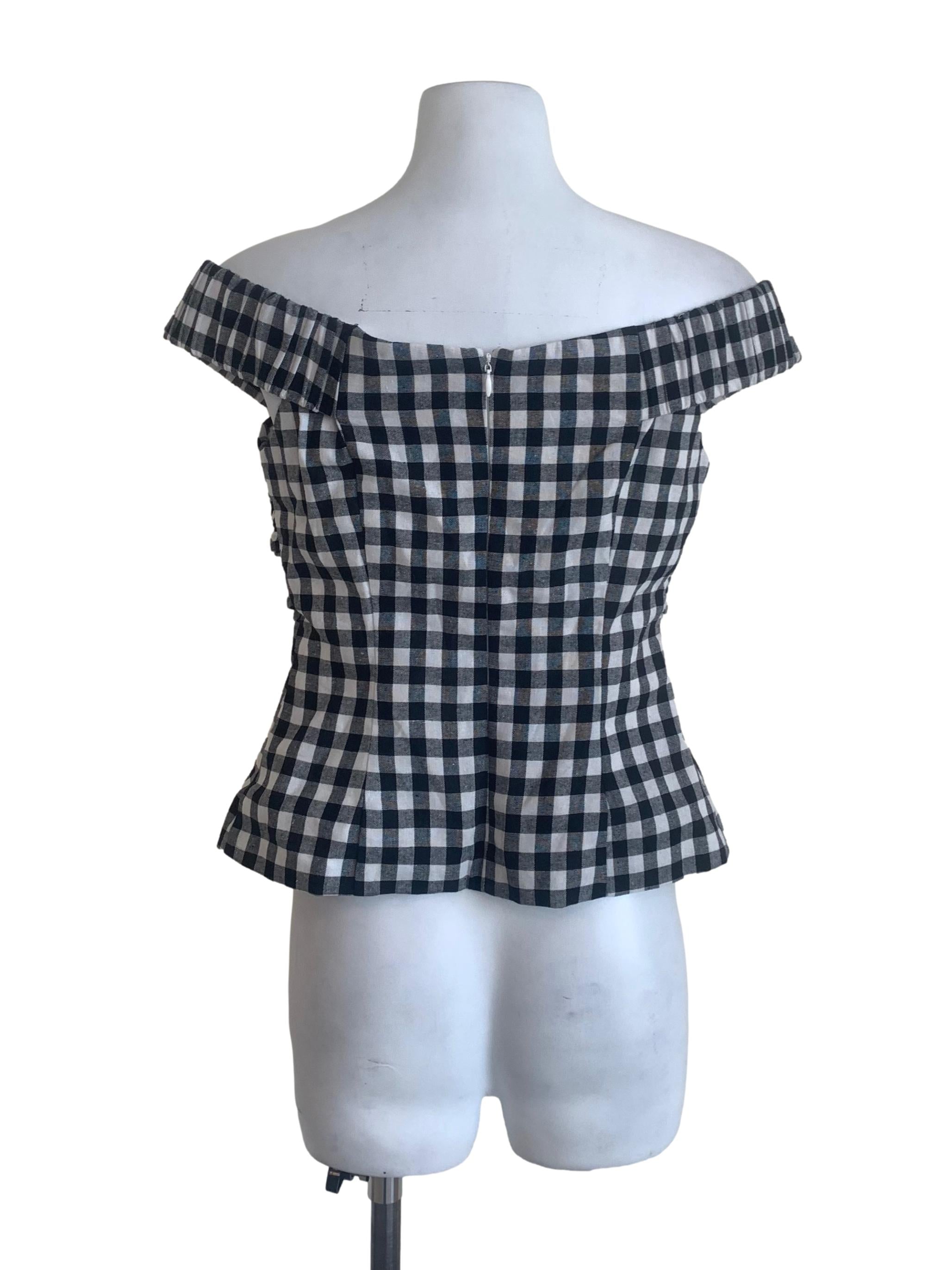 Black Gingham Pattern Off Shoulder Top