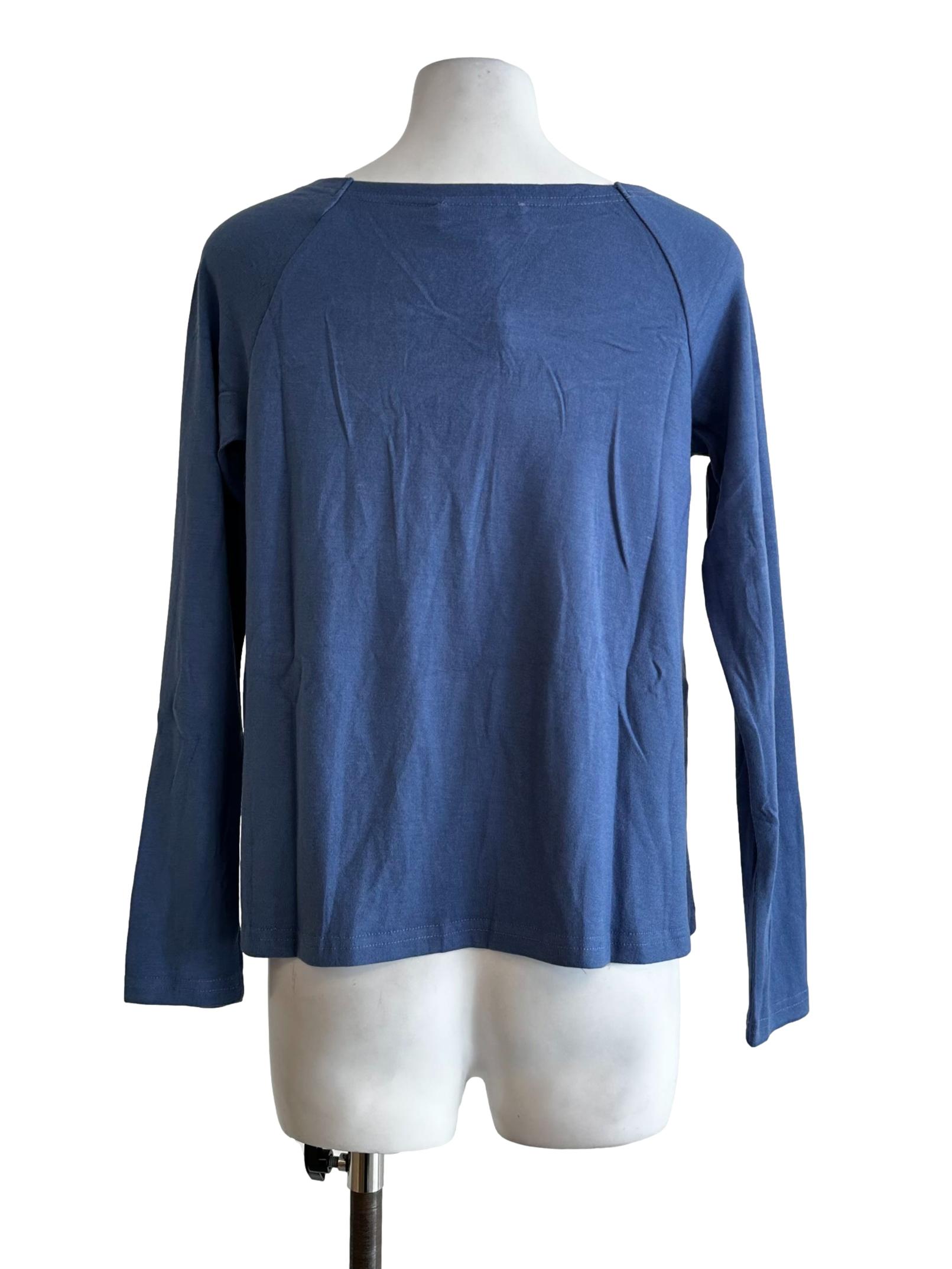 Blue Square Neck Long Sleeve Top