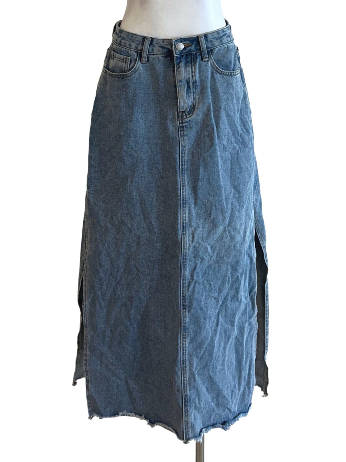 Ice Blue Slits Denim Skirt TTR