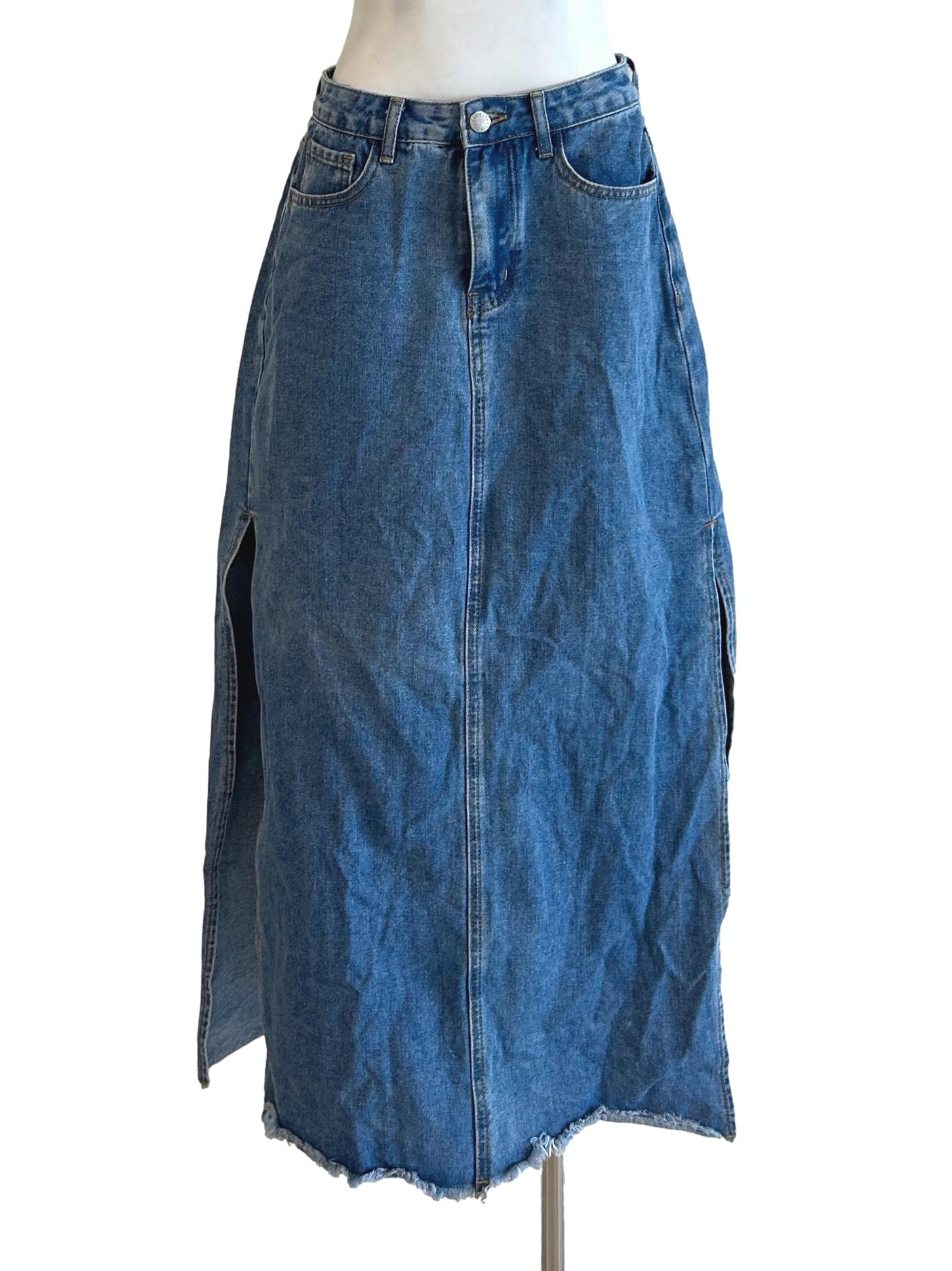 Steel Blue Slits Denim Skirt TTR